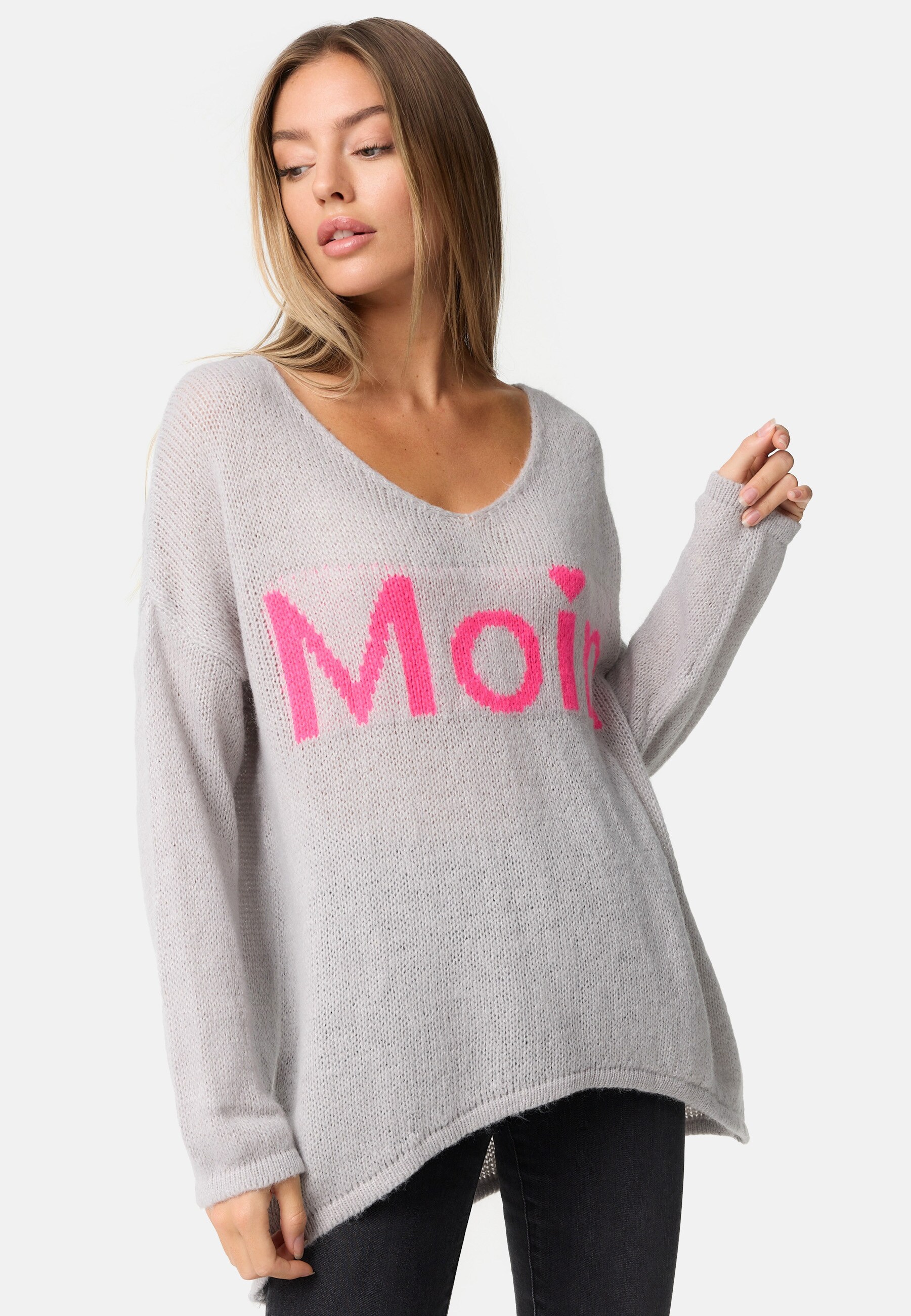PM SELECTED Damen Warmer Strickpullover Pullover mit Moin Schriftzug in Einheitsgr&ouml;&szlig;e PM76 - Bild 1