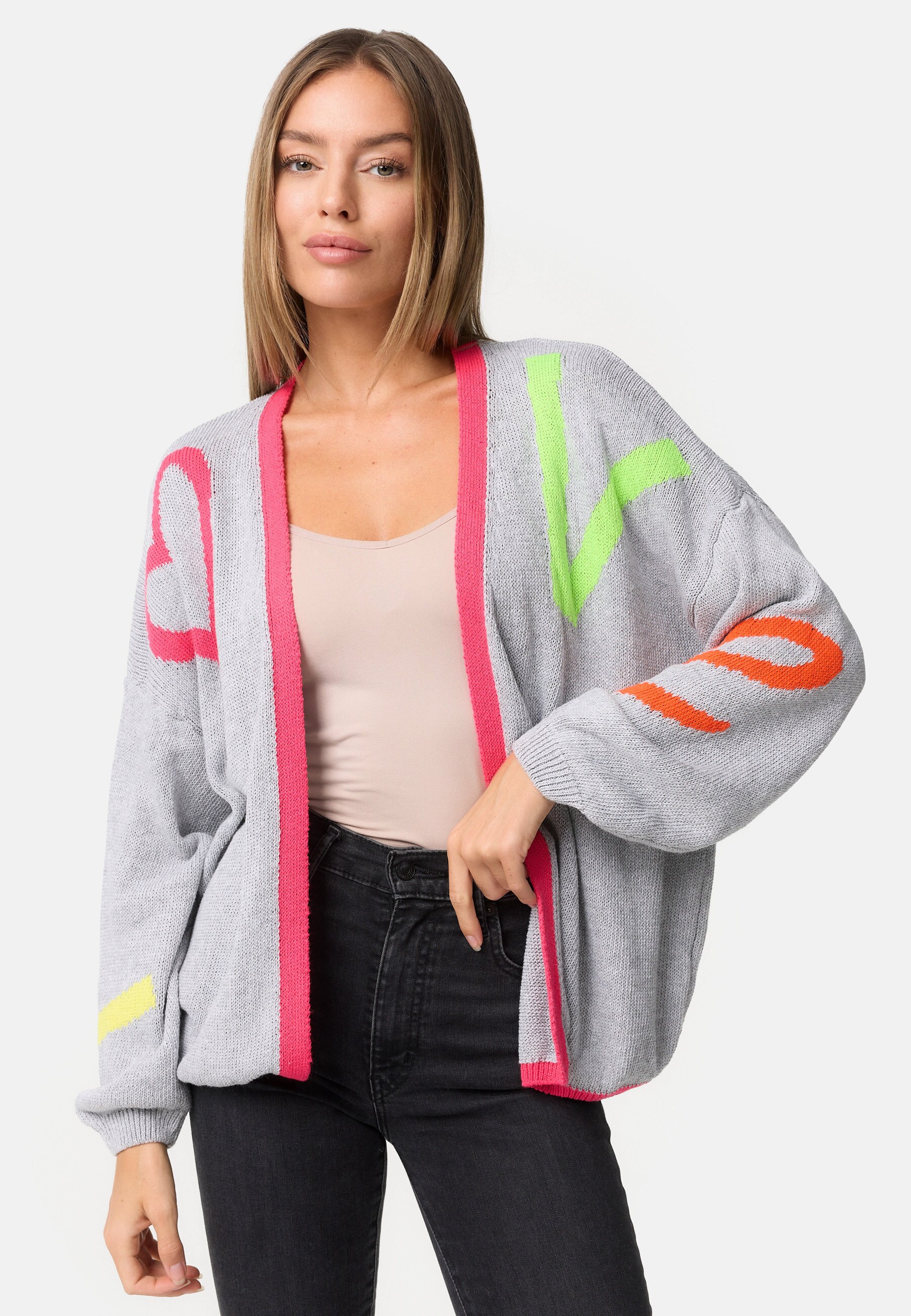 PM SELECTED Damen Trendige Baumwolle Strickjacke Cardigan im 80ies Style in Einheitsgr&ouml;&szlig;e PM78 - Bild 1