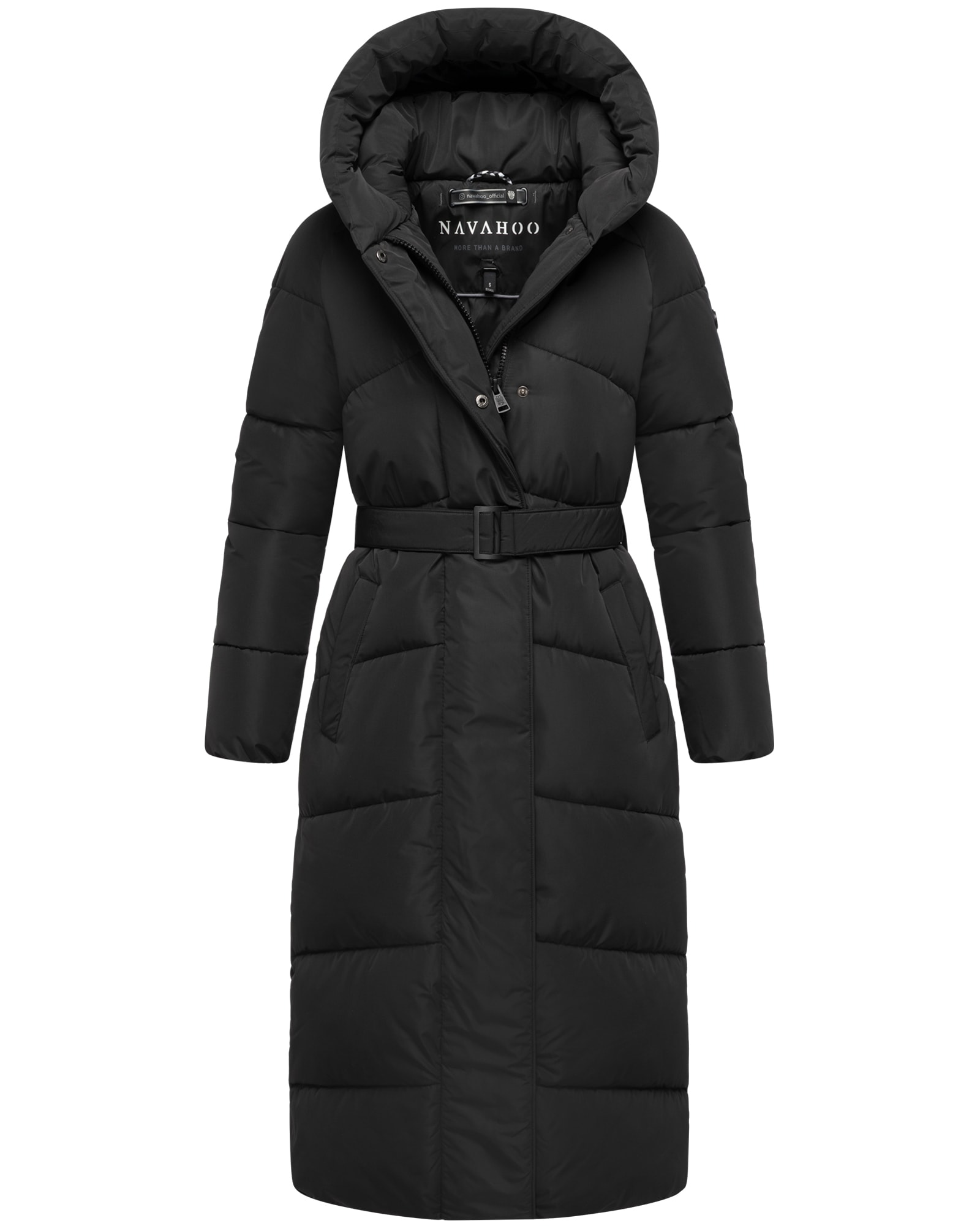 NAVAHOO Damen Steppmantel Lang Stepp Winterjacke gef&uuml;ttert Anorak Parka mit G&uuml;rtel & Kapuze Eisblick - Bild 1