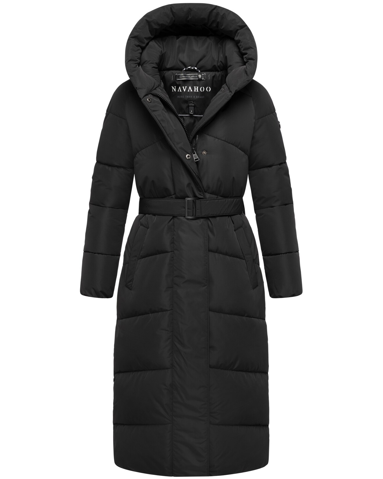 NAVAHOO Damen Steppmantel Lang Stepp Winterjacke gefüttert Anorak Parka mit Gürtel & Kapuze Eisblick