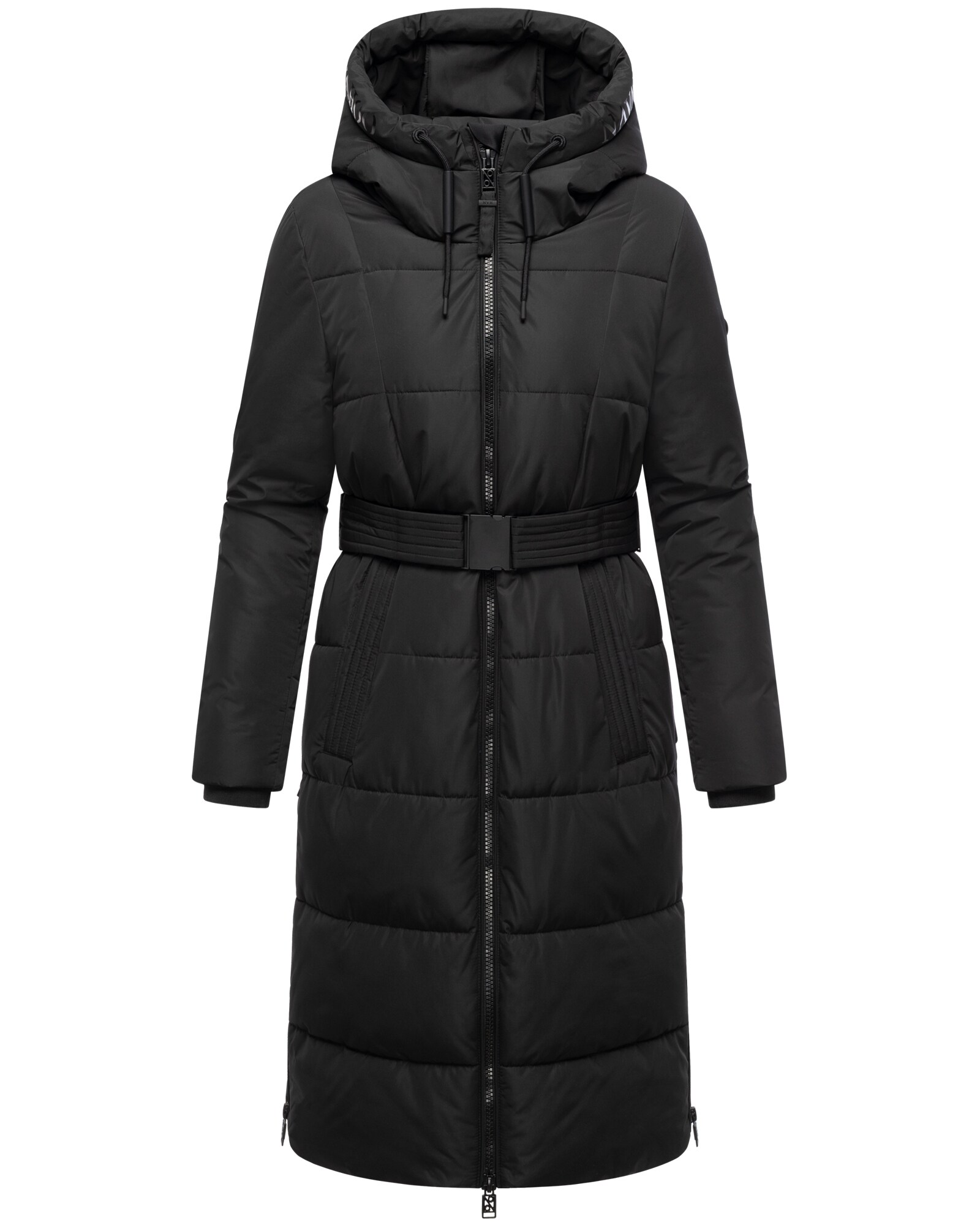 NAVAHOO Damen Steppmantel lang Wintermantel Parka Jacke wasserabweisend, Kapuze, Teddyfell, Kragen, G&uuml;rtel Herbstnebel - Bild 1