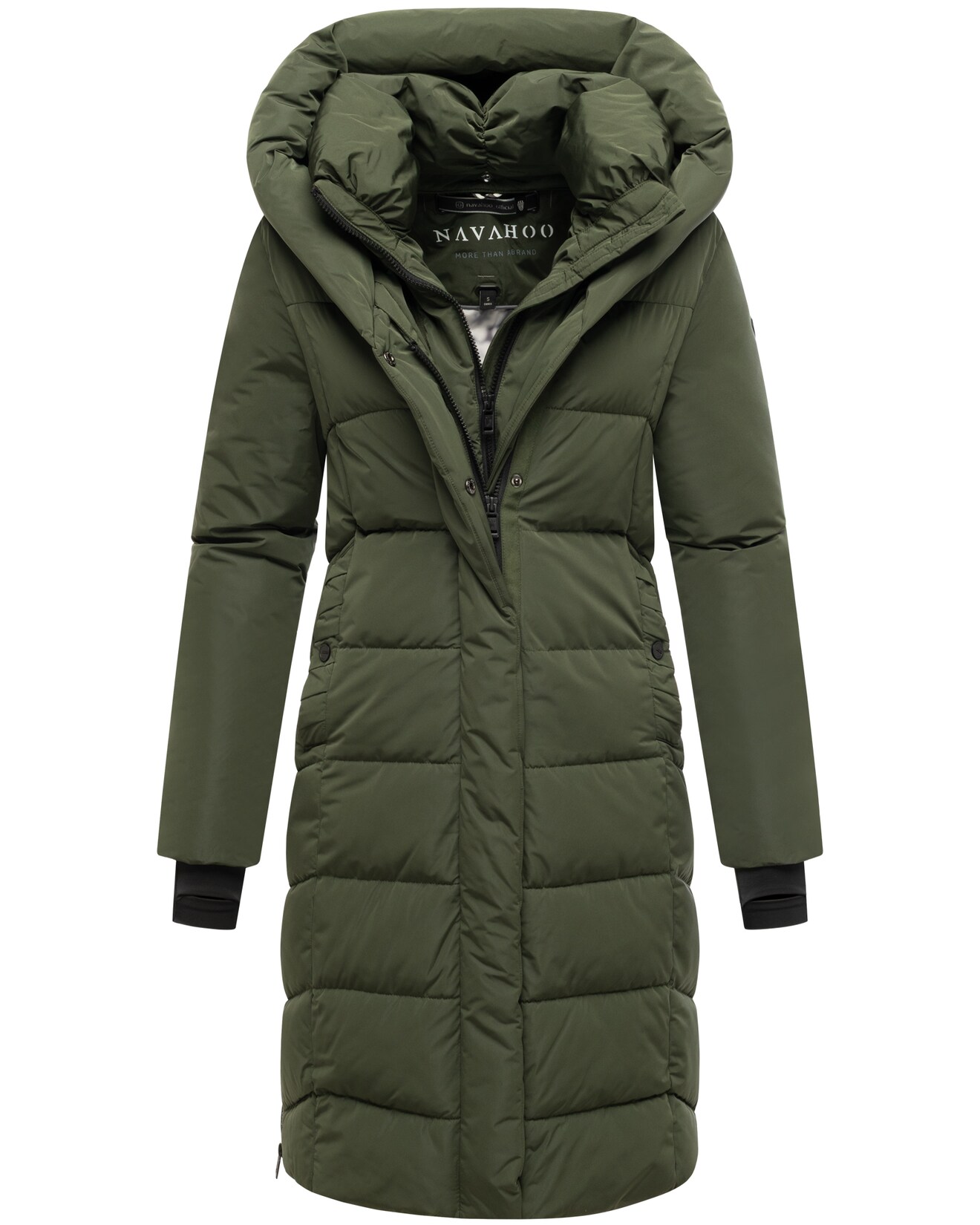 NAVAHOO Damen Winter Steppmantel Parka lang mit Kapuze – warme elegante Winterjacke, gefütterter Wintermantel Laubzauber | 04070448066254
