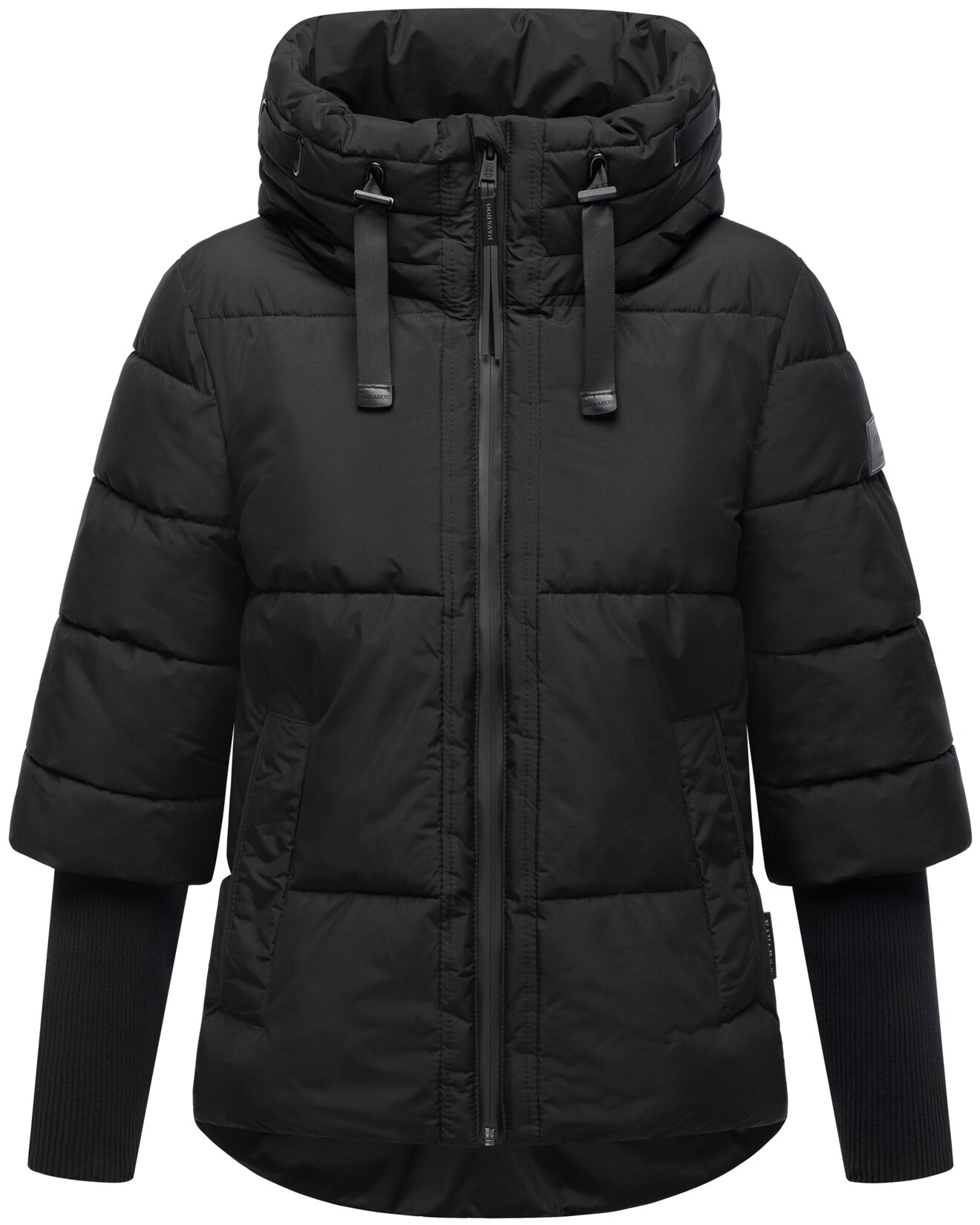 NAVAHOO Damen Winter Steppjacke gesteppt Winterjacke mit Kragen, Kapuze, gefüttert, langen Rippbündchen Lotusherz
