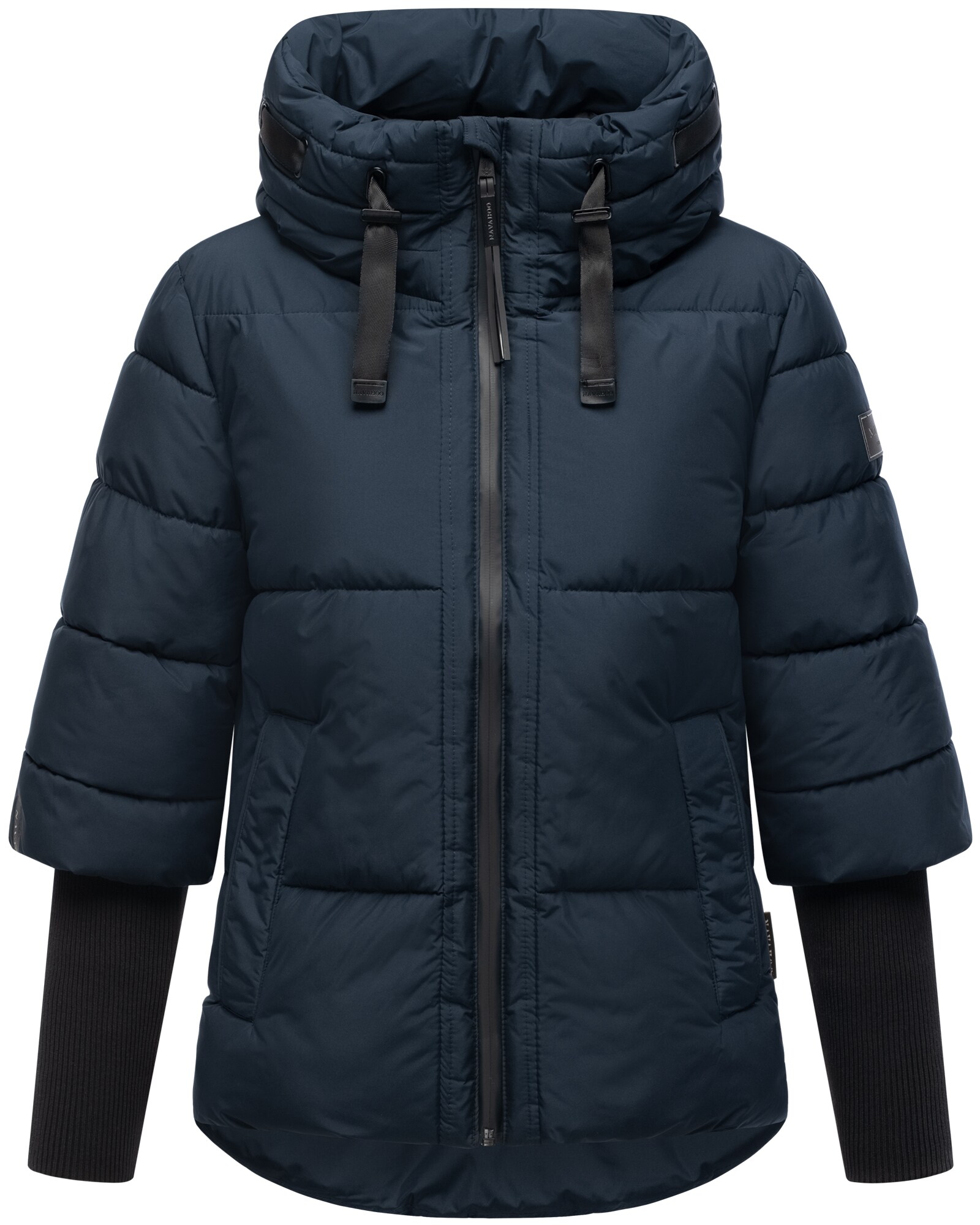 NAVAHOO Damen Winter Steppjacke gesteppt Winterjacke mit Kragen, Kapuze, gef&uuml;ttert, langen Rippb&uuml;ndchen Lotusherz - Bild 1