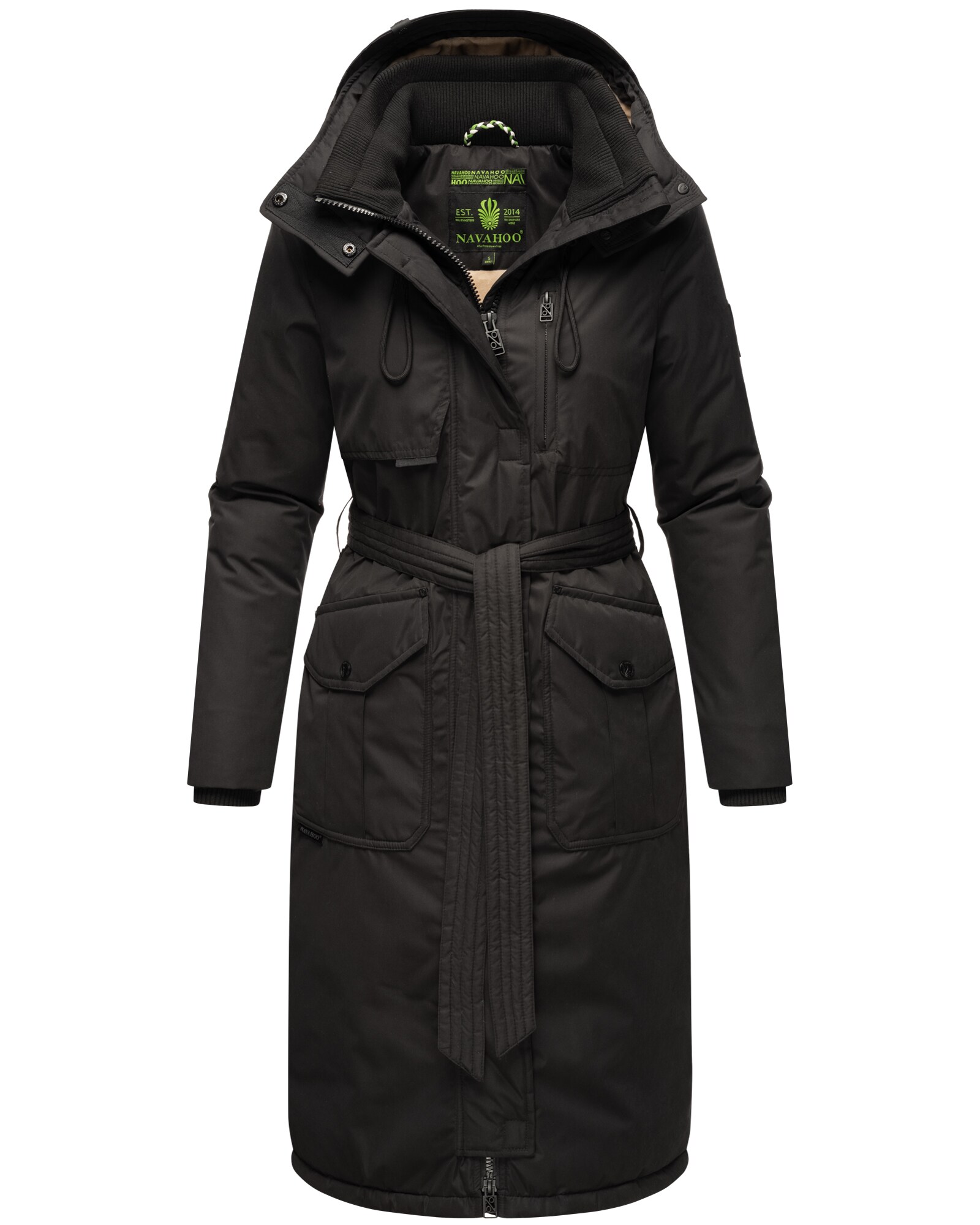 NAVAHOO Damen Wintermantel lang Parka warm Jacke mit Bindeg&uuml;rtel, Kapuze & Kragen Hokulanii - Bild 1