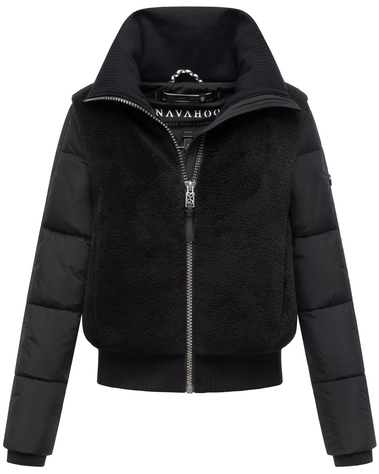 NAVAHOO Damen Winterjacke Teddyfell warm Jacke gesteppte Ärmel Kragen Teddyzone