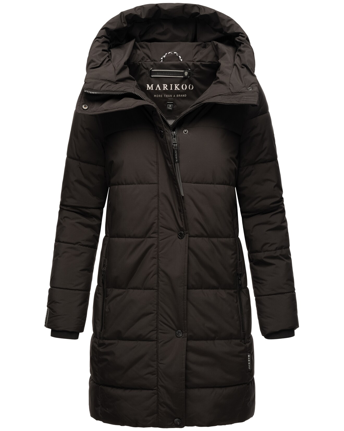MARIKOO Damen Winterjacke Mantel lang warm gefüttert Steppjacke mit Kapuze taillierter Steppmantel Jacke Winter Karumikoo | 04059072820579