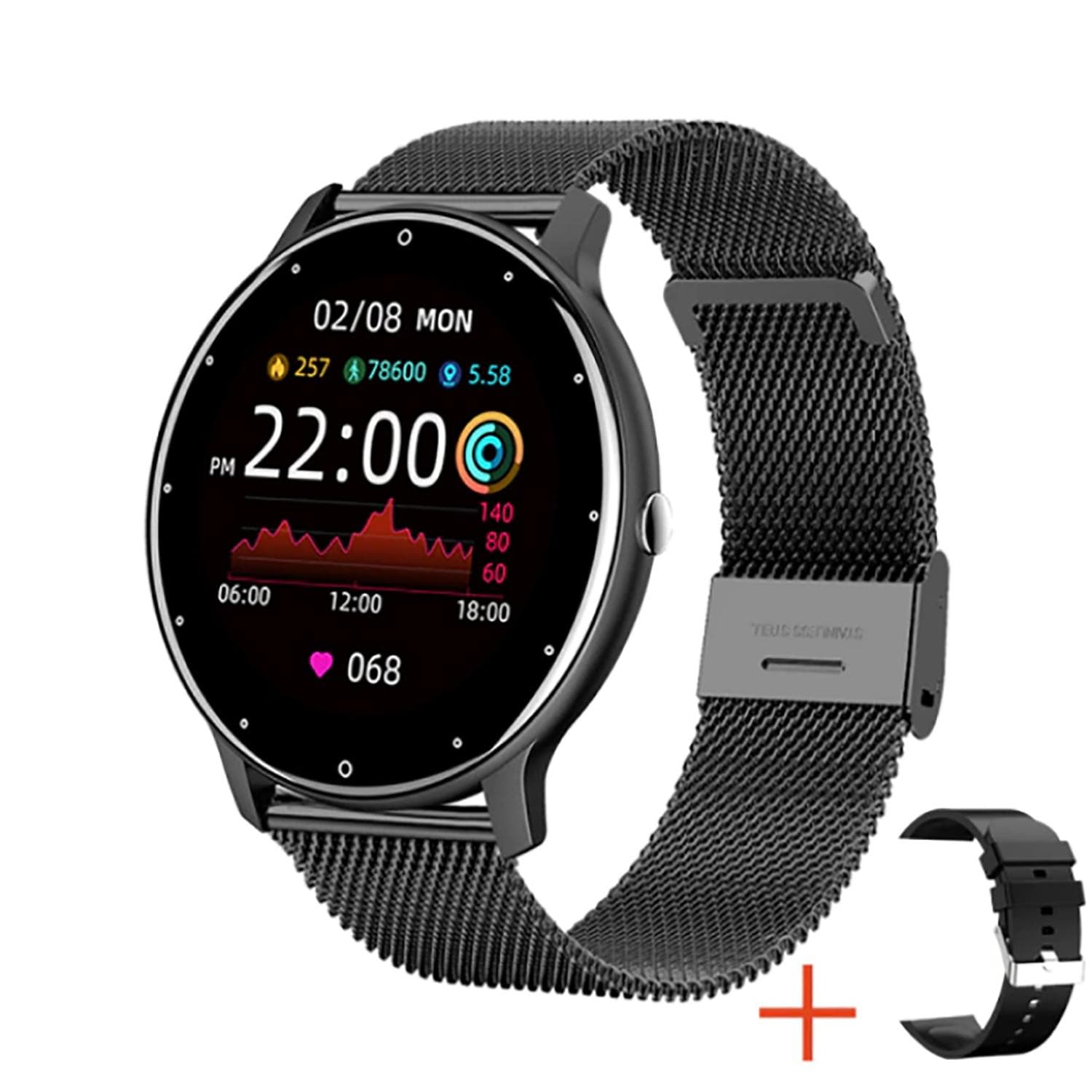 TPFNet Smart Watch / Fitness Tracker IP67 - Milanaise Armband + Silikon Armband - Android & IOS - Schwarz - Bild 1