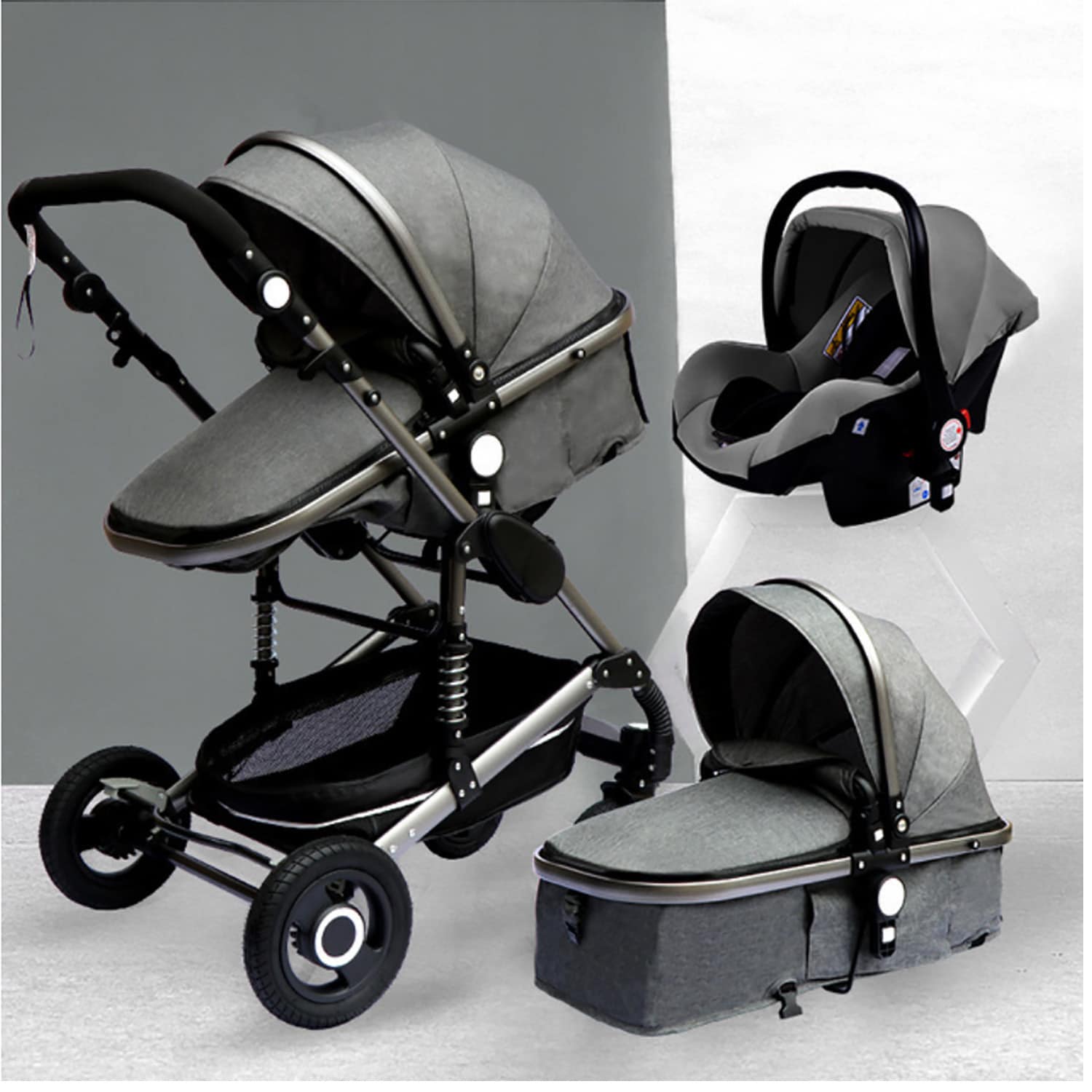 TPFLiving Kombi-Kinderwagen 3in1 Set - Modell 2 Stoff - Grau - Bild 1