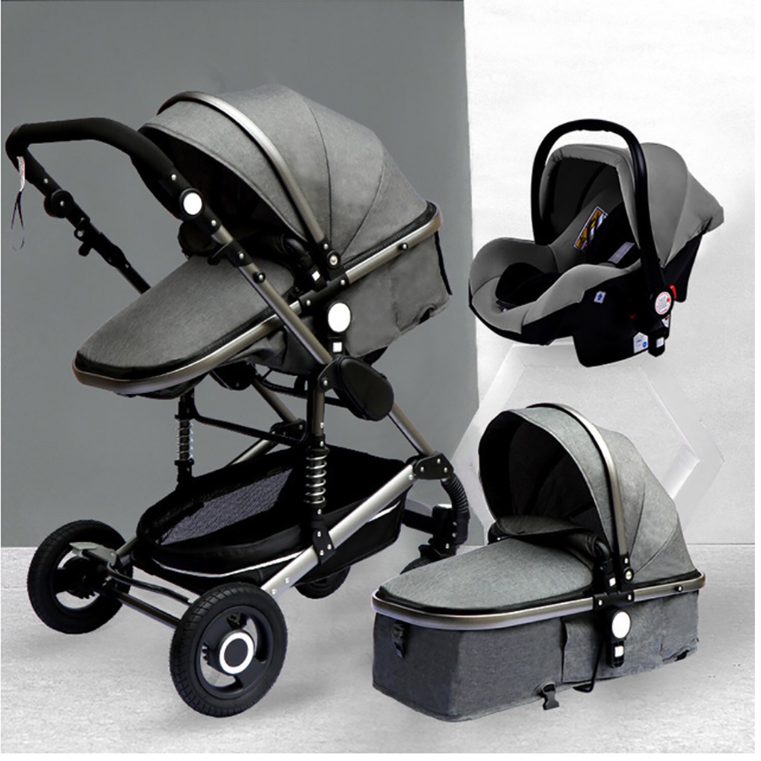 TPFLiving Kombi-Kinderwagen 3in1 Set - Modell 2 Stoff - Blau