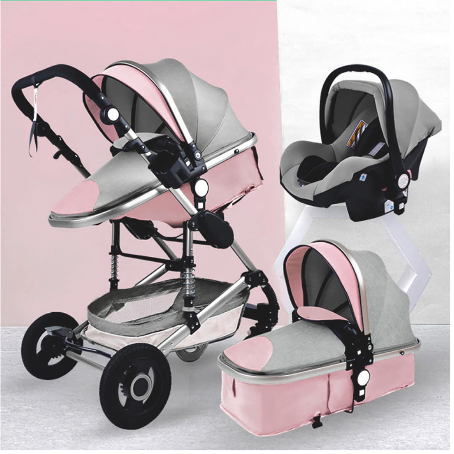 TPFLiving Kombi-Kinderwagen 3in1 Set - Modell 2 Stoff - Grau online kaufen  bei Netto