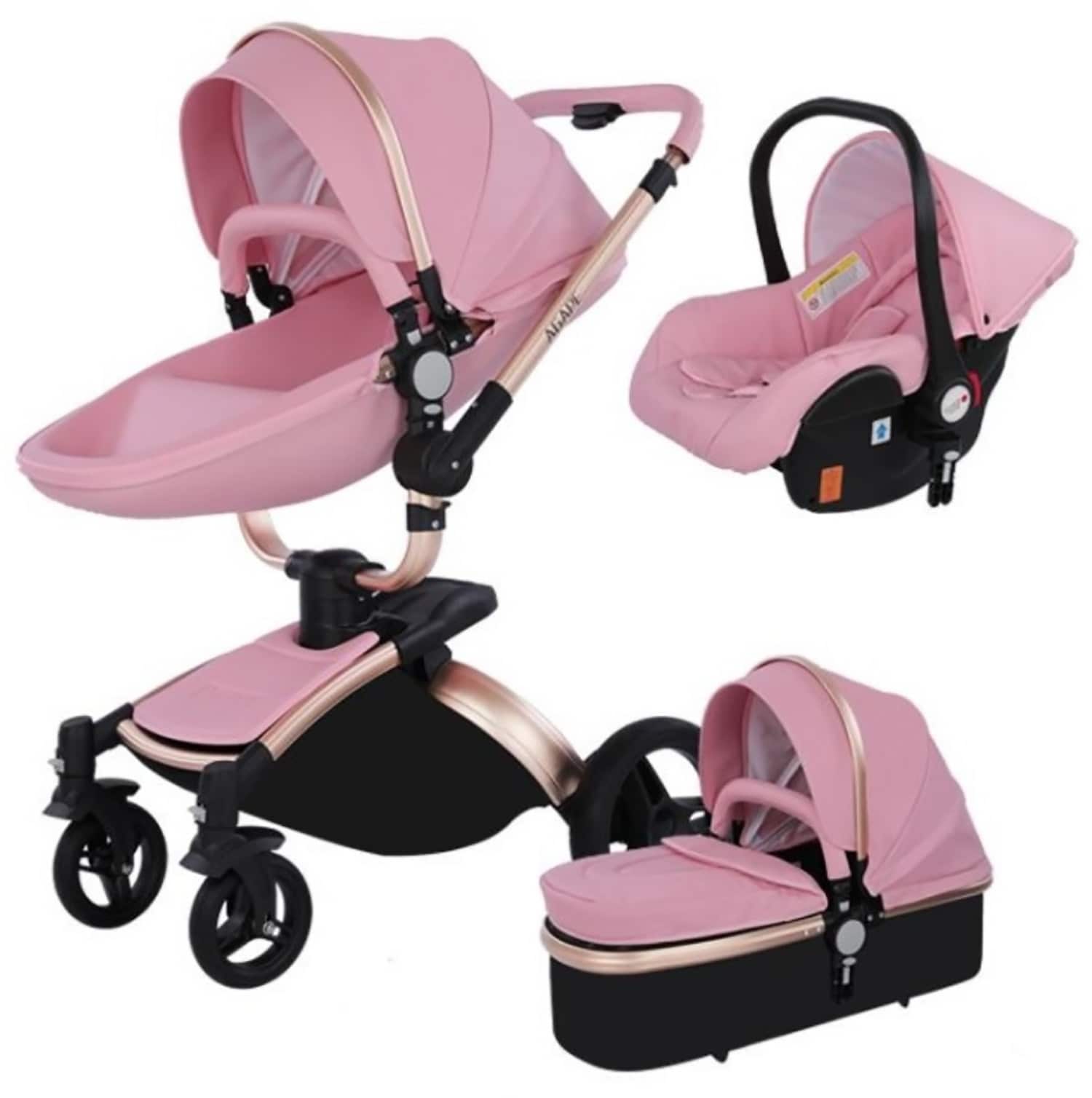 TPFLiving Luxus Kombi-Kinderwagen 3in1 Set - Modell 5 Kunstleder - Rosa - Bild 1