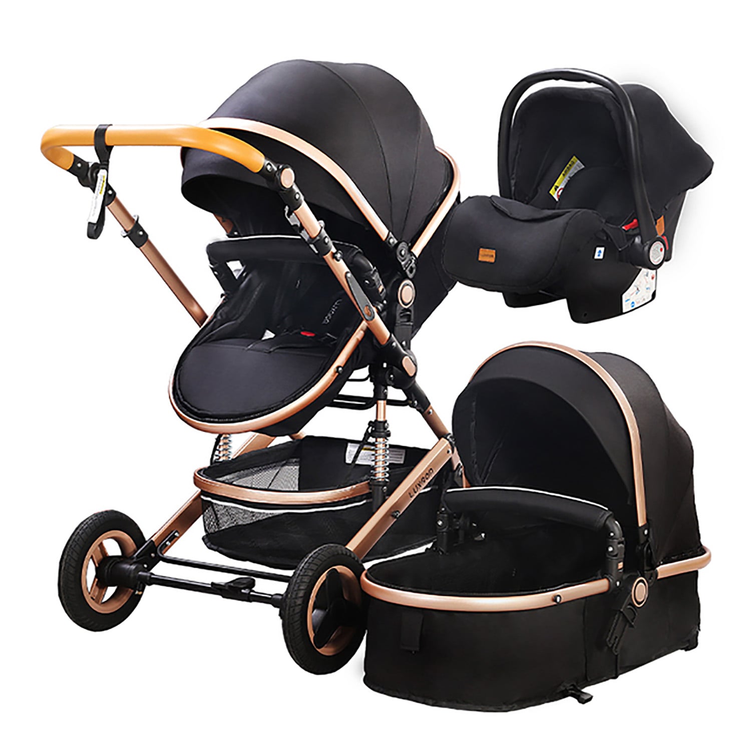 TPFLiving Kombi-Kinderwagen 3in1 Set - Modell Lux 7 Stoff - Schwarz - Bild 1