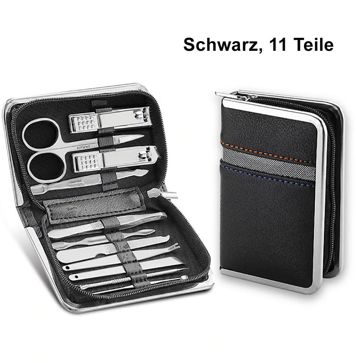 TPFBeauty Manik&uuml;re- & Pedik&uuml;re-Set 11-teilig aus Kunstleder - Schwarz - Bild 1