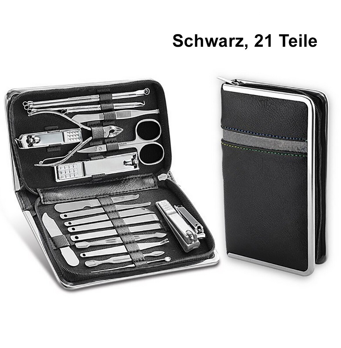 TPFBeauty Manik&uuml;re- & Pedik&uuml;re-Set 21-teilig aus Kunstleder - Schwarz - Bild 1