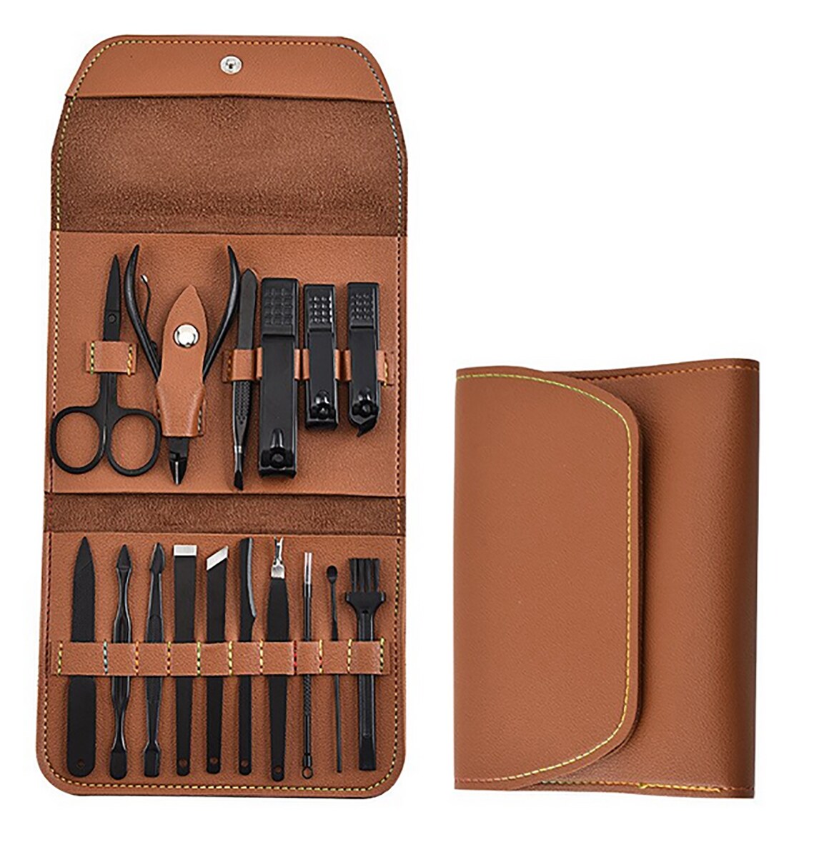 TPFBeauty Manik&uuml;re- & Pedik&uuml;re-Set 16-teilig aus Kunstleder - Braun - Bild 1