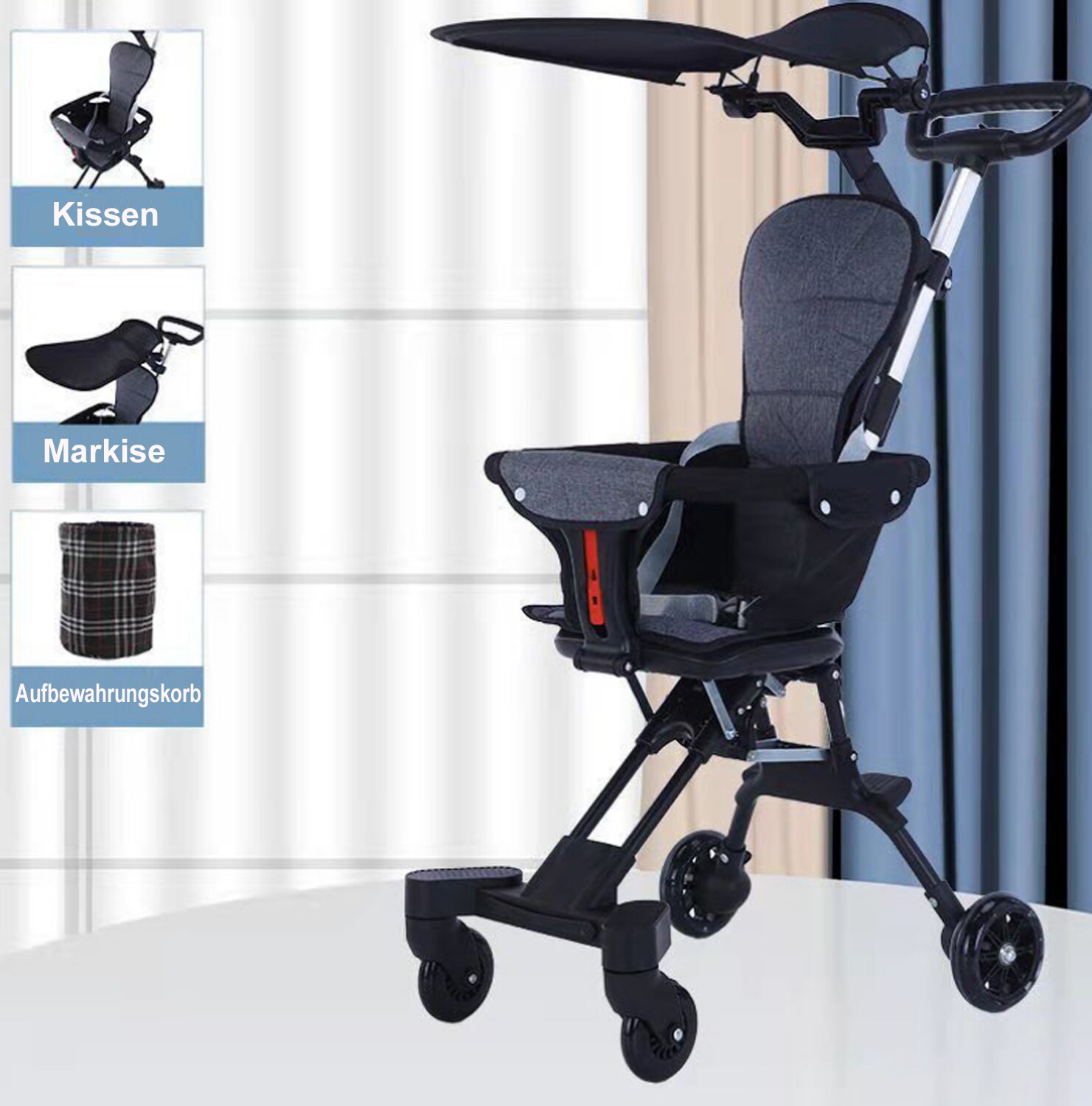 TPFLiving Klappkinderwagen aus Aluminium mit Sitzpolster und Sonnenschutz