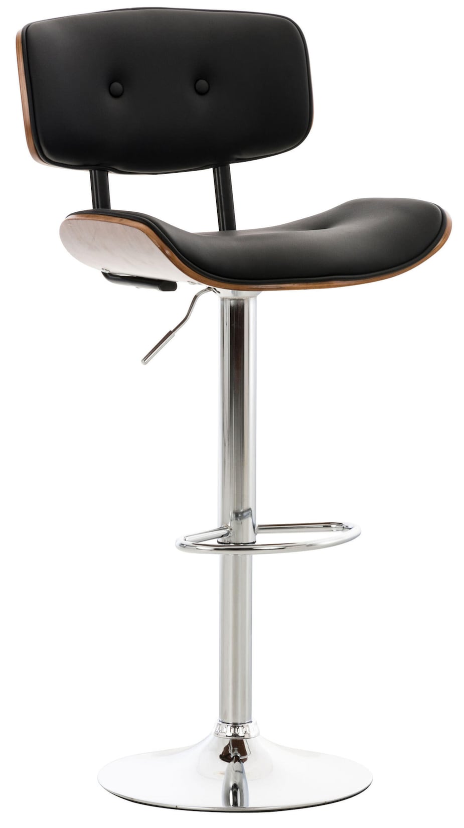 TPFLiving Barhocker Sarnico Gestell Metall in Chromoptik Sitz Walnuss Kunstleder Schwarz
