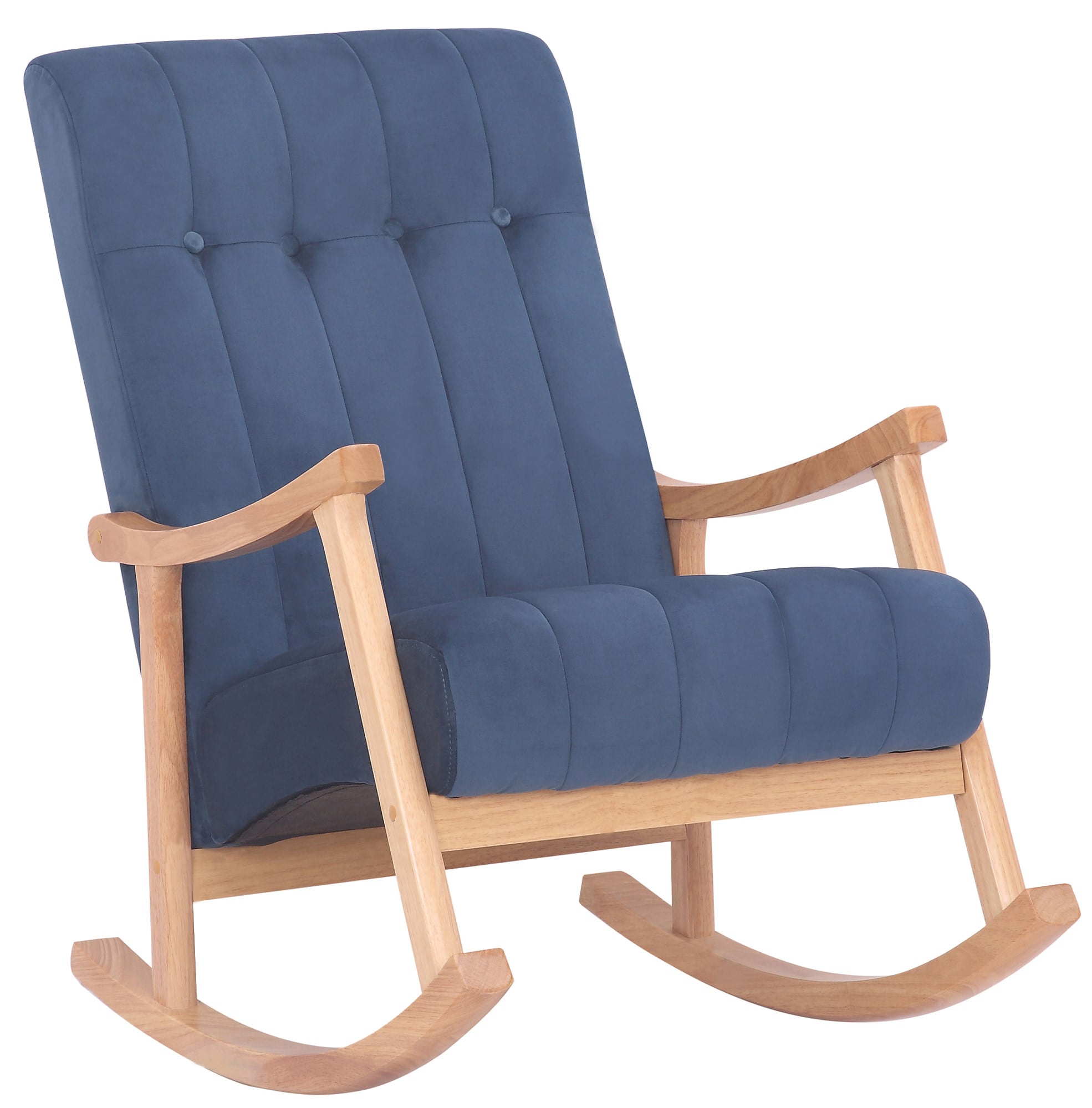 TPFLiving Schaukelstuhl Sarti Samt Gestell Kautschukholz natur Natura/Grau - Bild 1