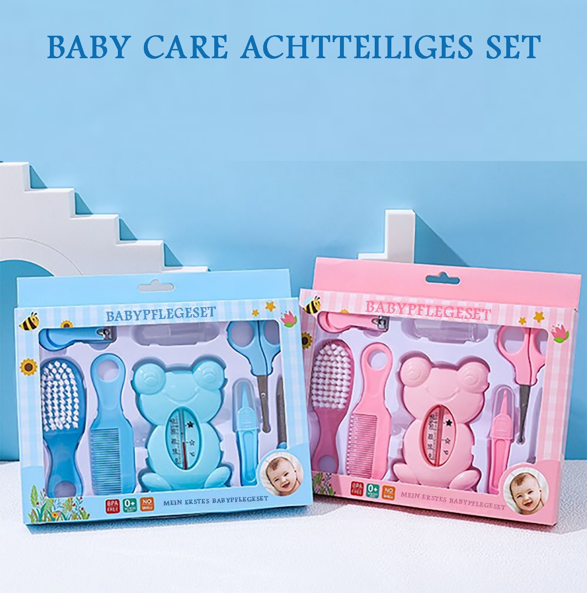 TPFBeauty Babypflege-Set 8-teilig mit Badewannen-Thermometer, Blau - Bild 1