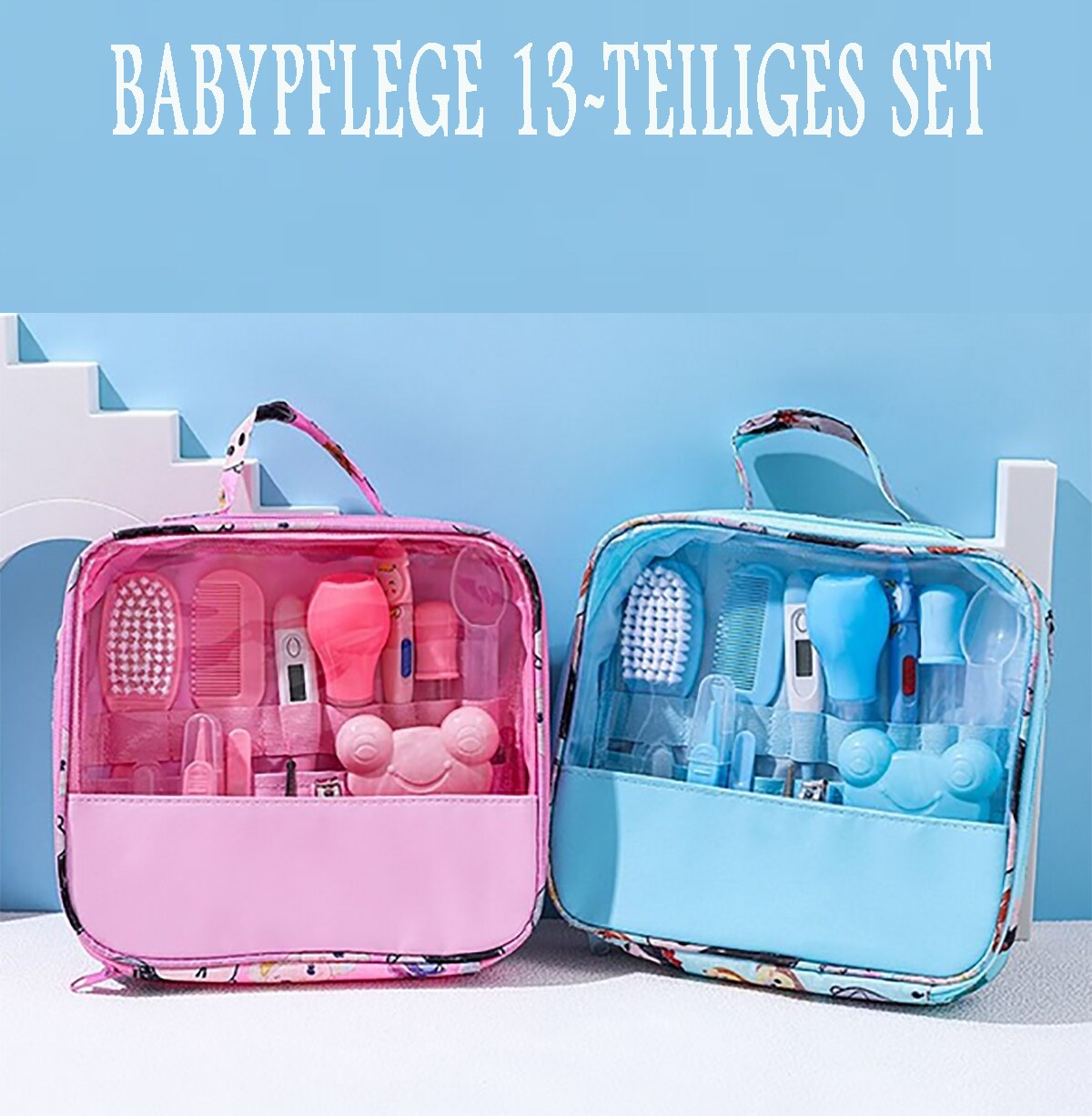 TPFBeauty Babypflege-Set 13-teilig mit Badewannen-Thermometer, Blau - Bild 1