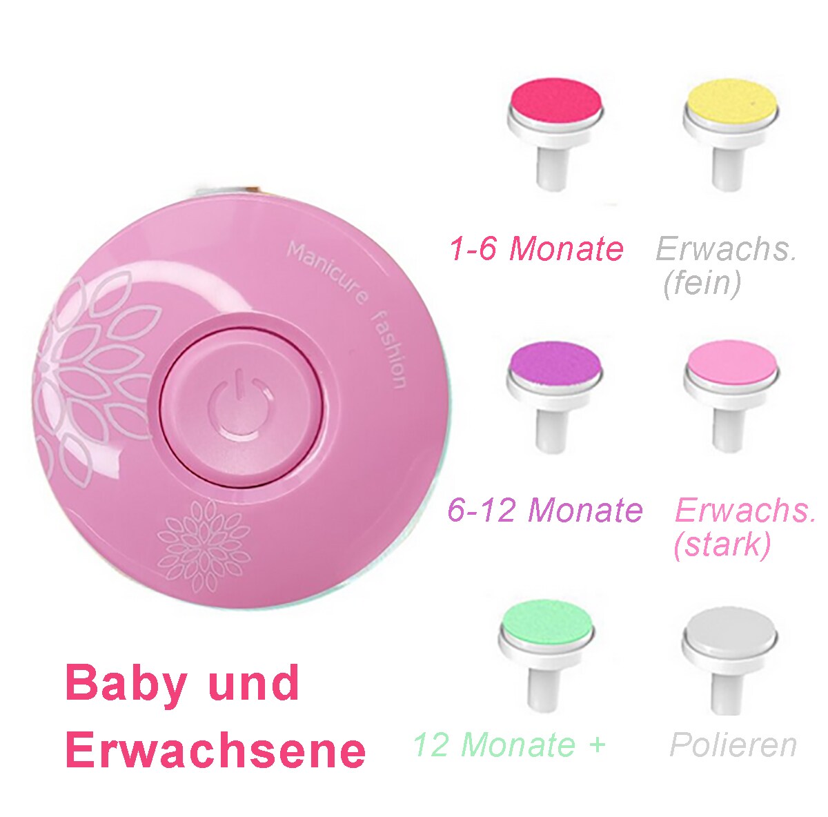 TPFBeauty Baby Nageltrimmer Elektrisch mit 6 Schleifk&ouml;pfen, Gr&uuml;n - Bild 1