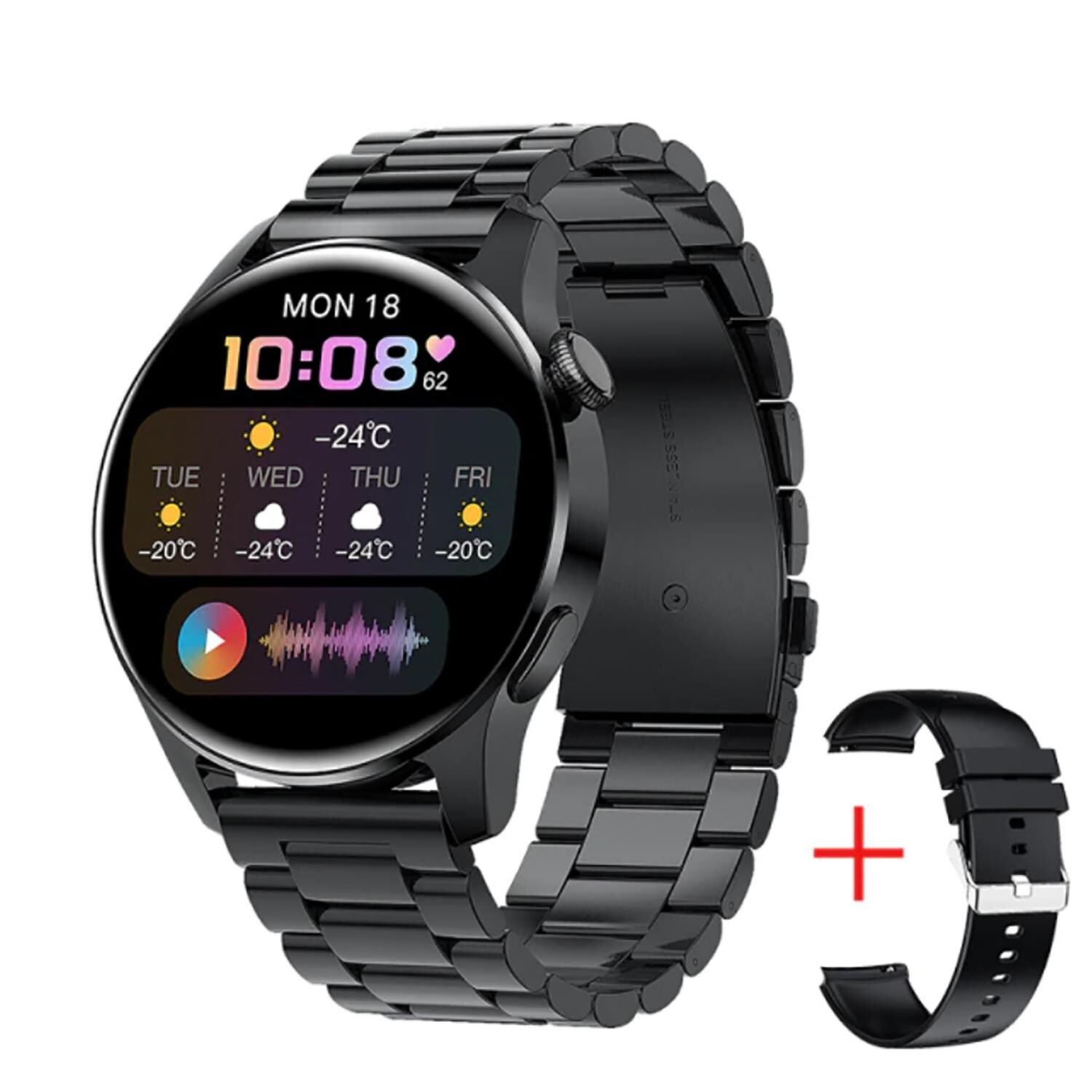 TPFNet Smart Watch / Fitness Tracker IP67 für Damen & Herren - Edelstahl Armband - Android & IOS - Schwarz