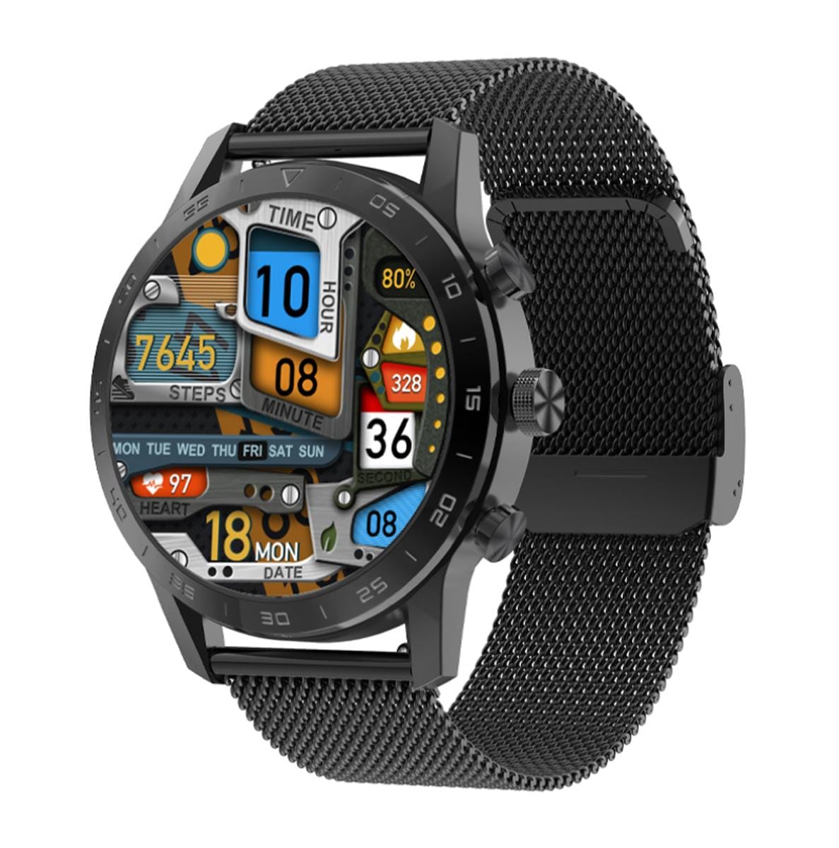 TPFNet Smart Watch / Fitness Tracker IP67 - Milanaise Armband - Android & IOS - Schwarz