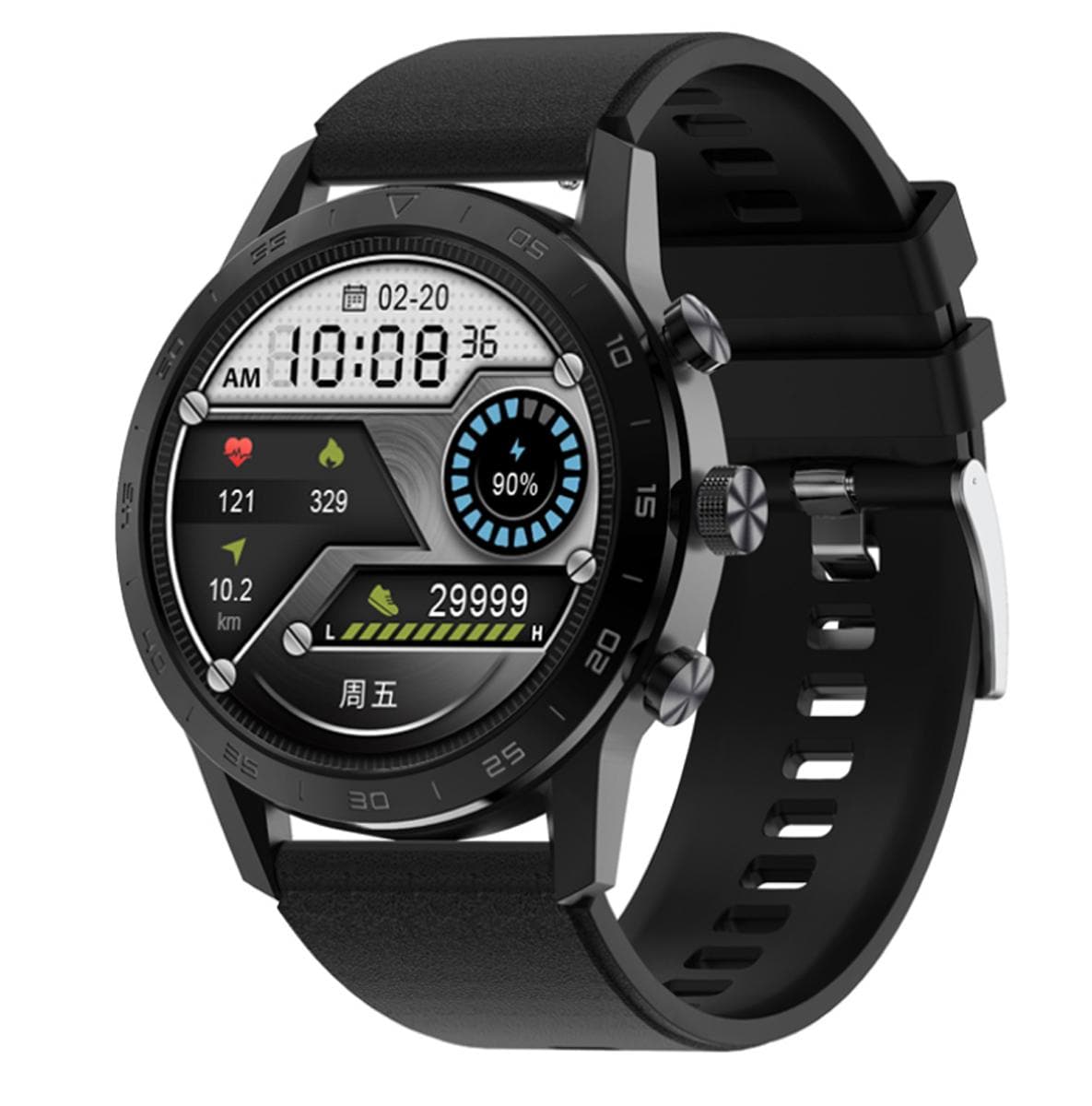 TPFNet Smart Watch / Fitness Tracker IP67 - Silikon Armband - Android & IOS - Schwarz / Schwarz