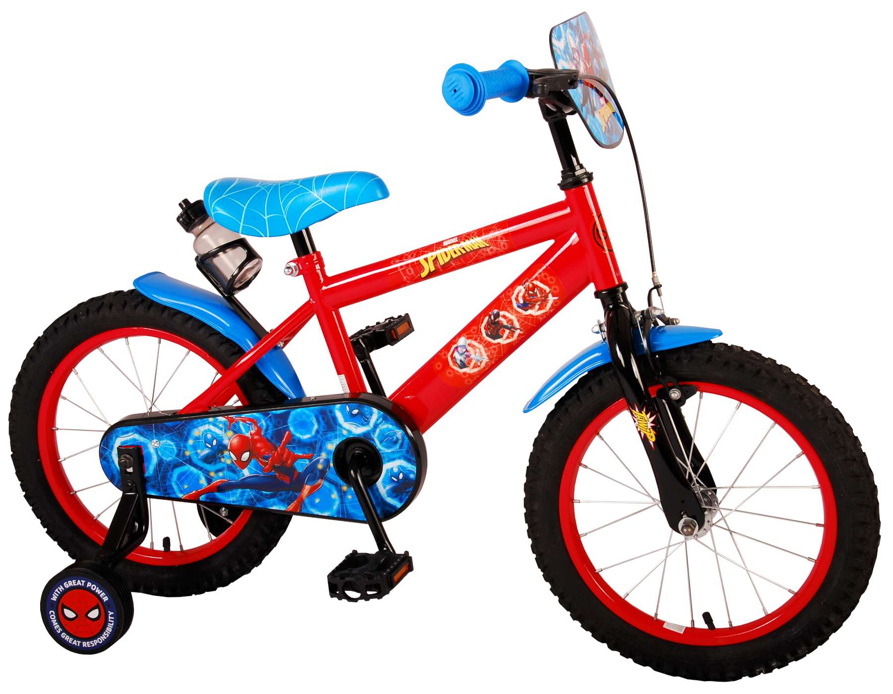 TPFSports Spider-Man Kinderfahrrad - Jungen - 16 Zoll - R&uuml;cktritt + Handbremse - Blau/Rot - Bild 1