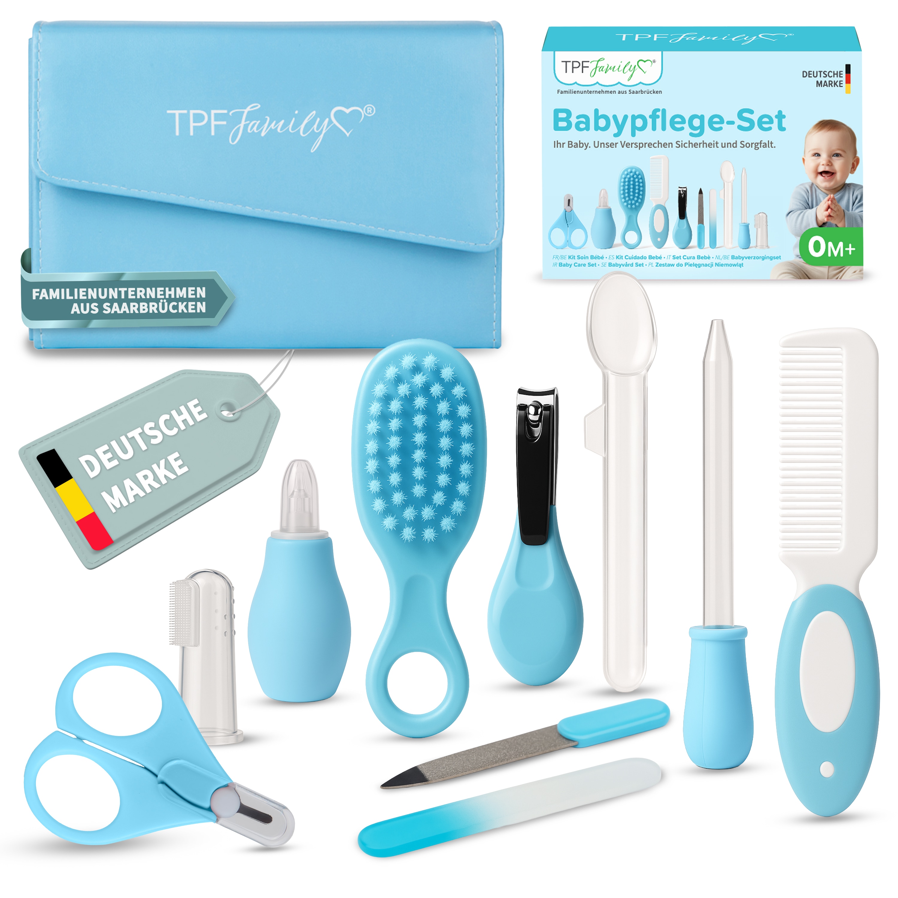 TPFFamily Baby Pflegeset Neugeborene &ndash; 10-teiliges Set mit hochwertiger Baby-Erstausstattung - Farbe Blau - Bild 1