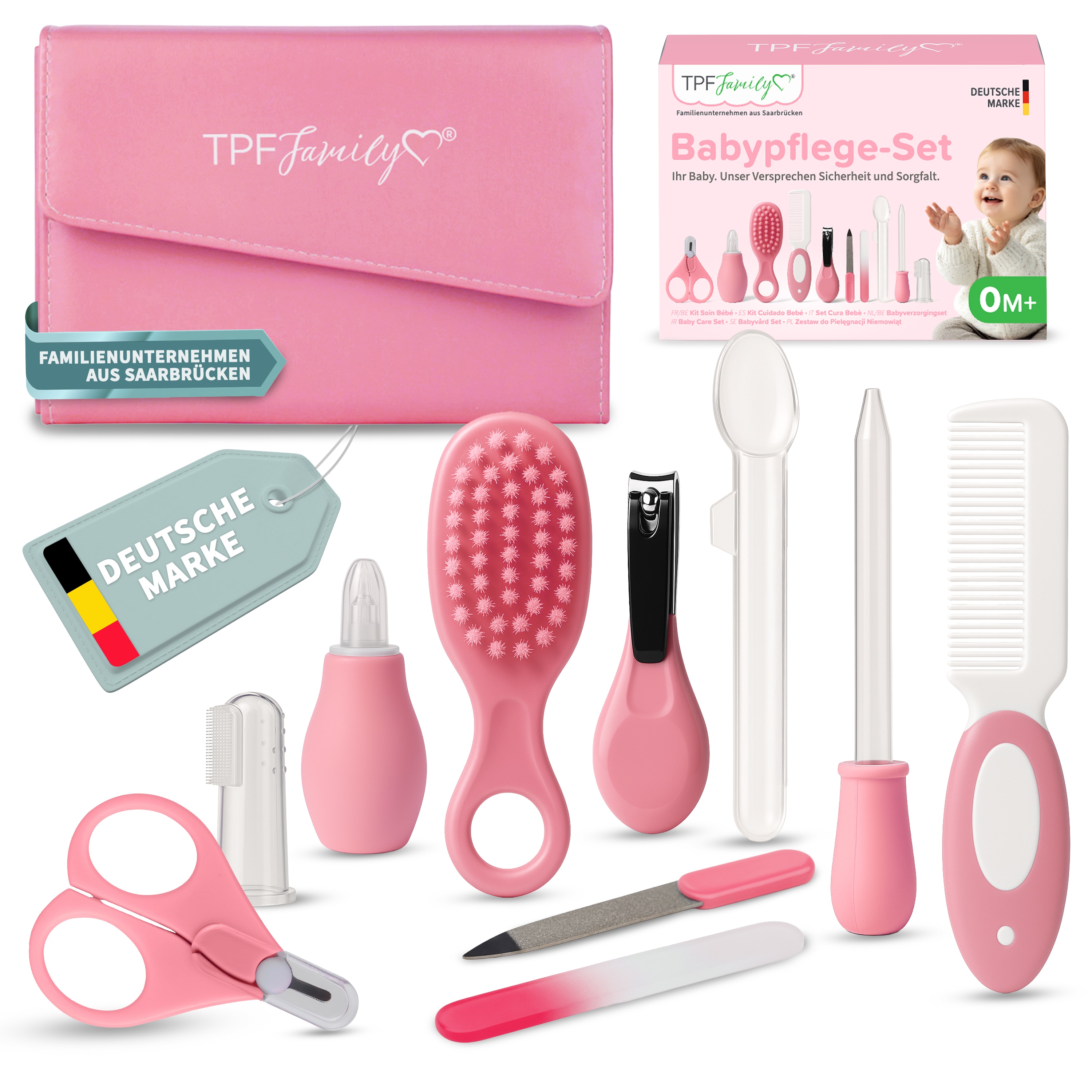 TPFFamily Baby Pflegeset Neugeborene &ndash; 10-teiliges Set mit hochwertiger Baby-Erstausstattung - Farbe Pink - Bild 1