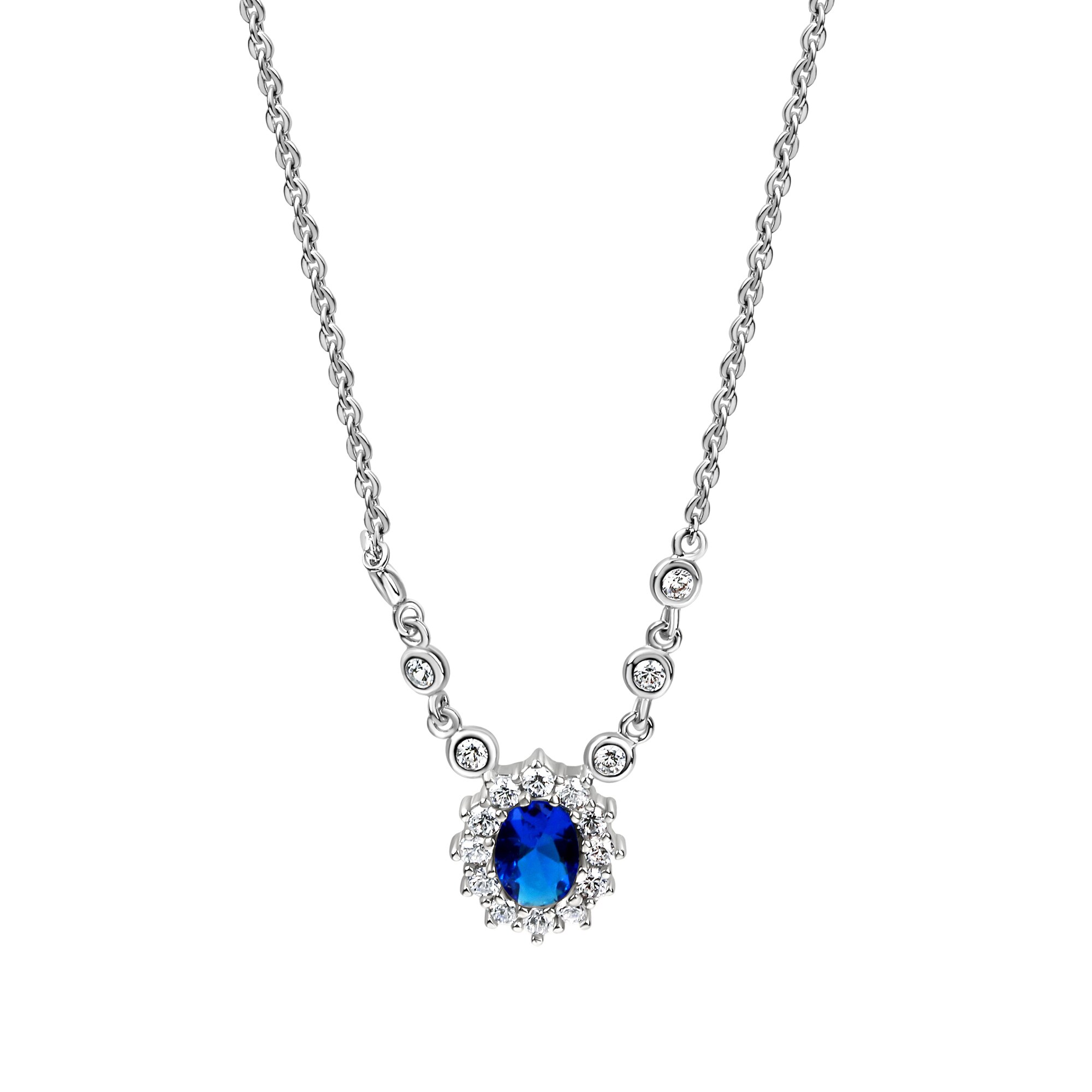Zeeme Silber Halskette Silber 925 rhodiniert mit Zirkonia blau und wei&szlig; - Bild 1