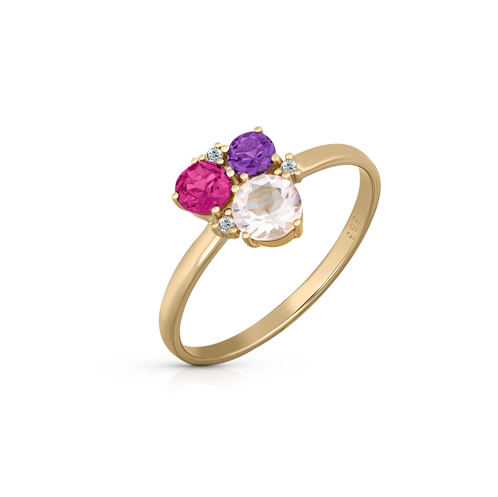Orolino Ring Gold 585 mit Rosaquartz Amethyst Rhodolith Brillant | 04006046347143