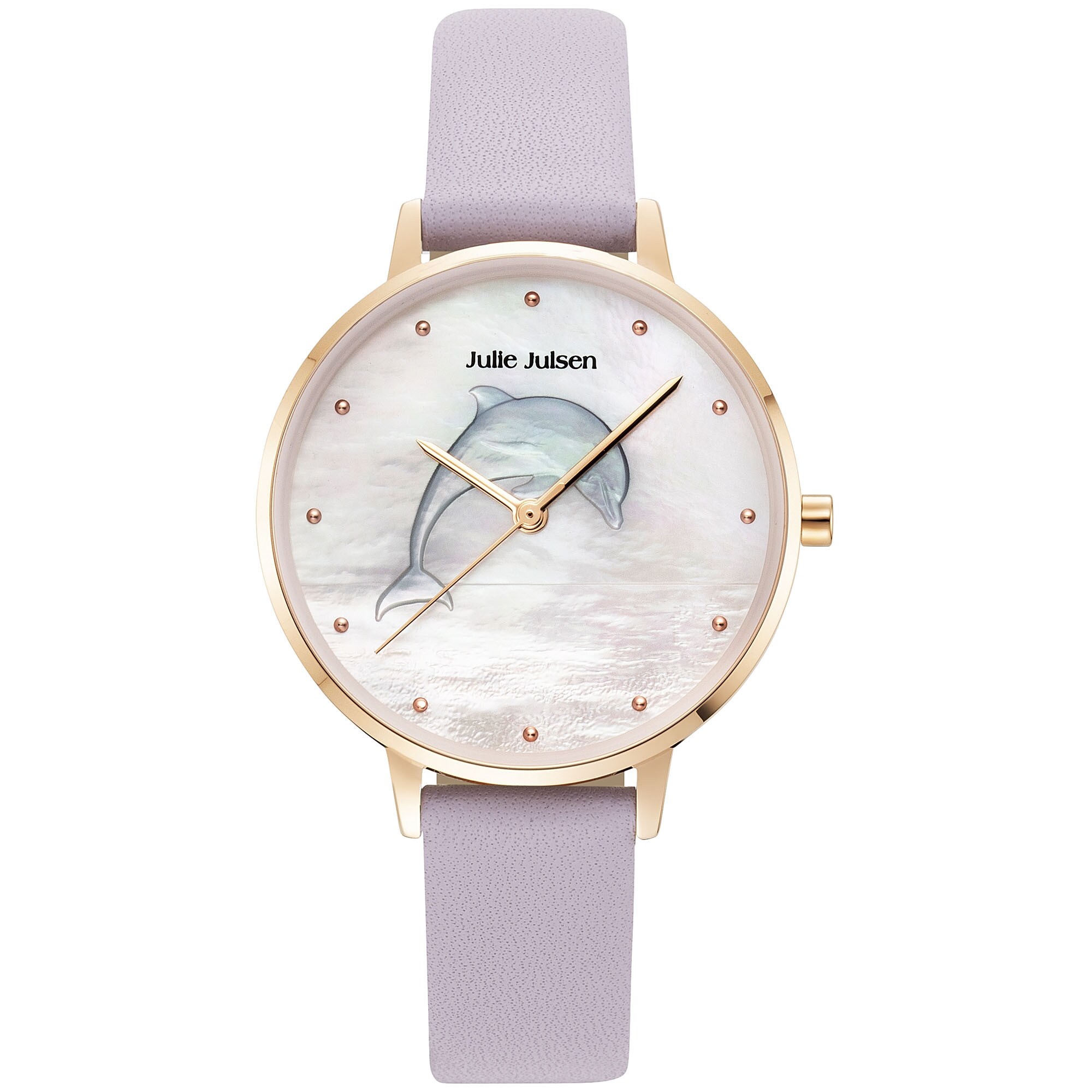 Julie Julsen Damenuhr Edelstahl ros&eacute;farben Lederband lila Delfin - Bild 1
