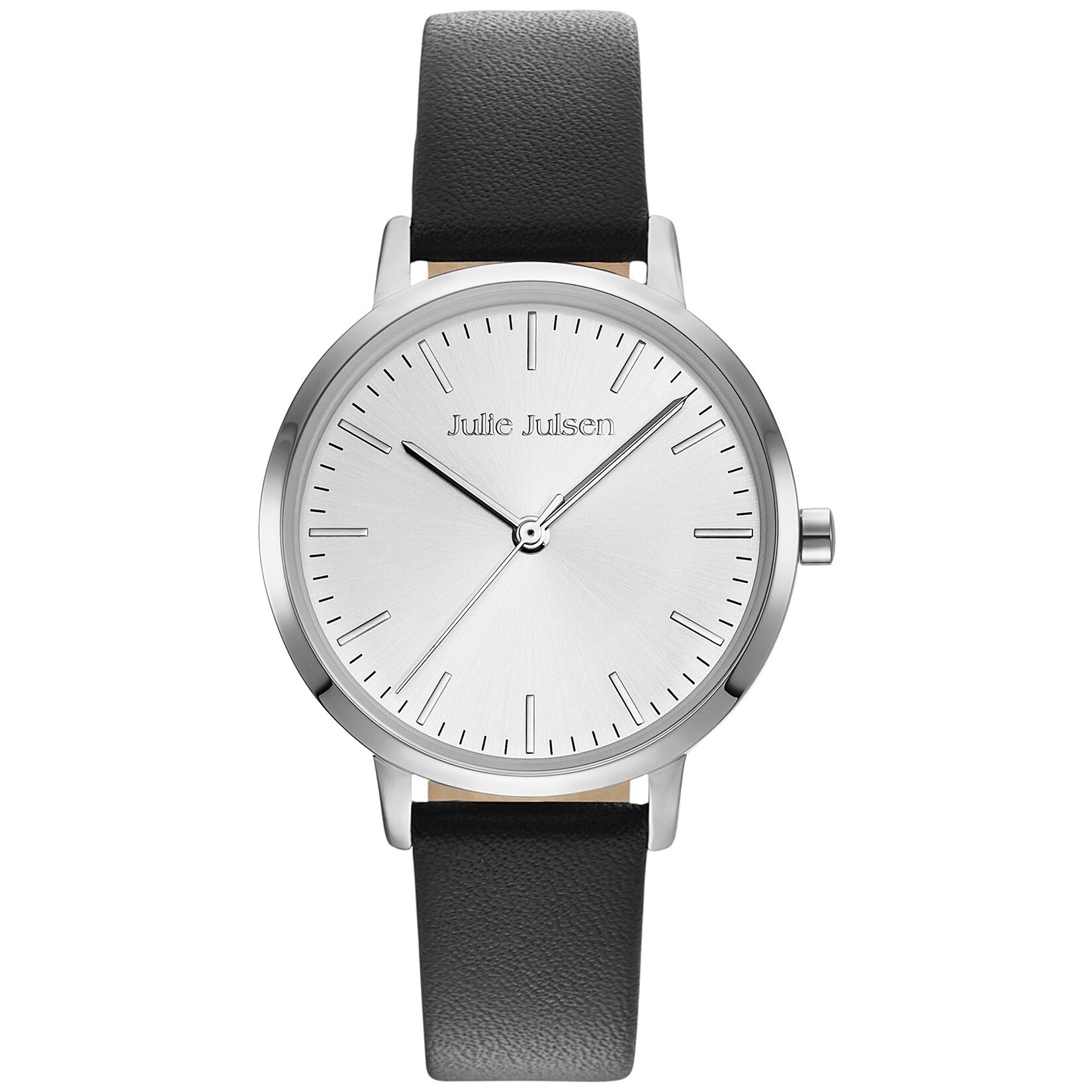 Julie Julsen Damenuhr Edelstahl silberfarben Lederband schwarz Basic Line | 09120120093971