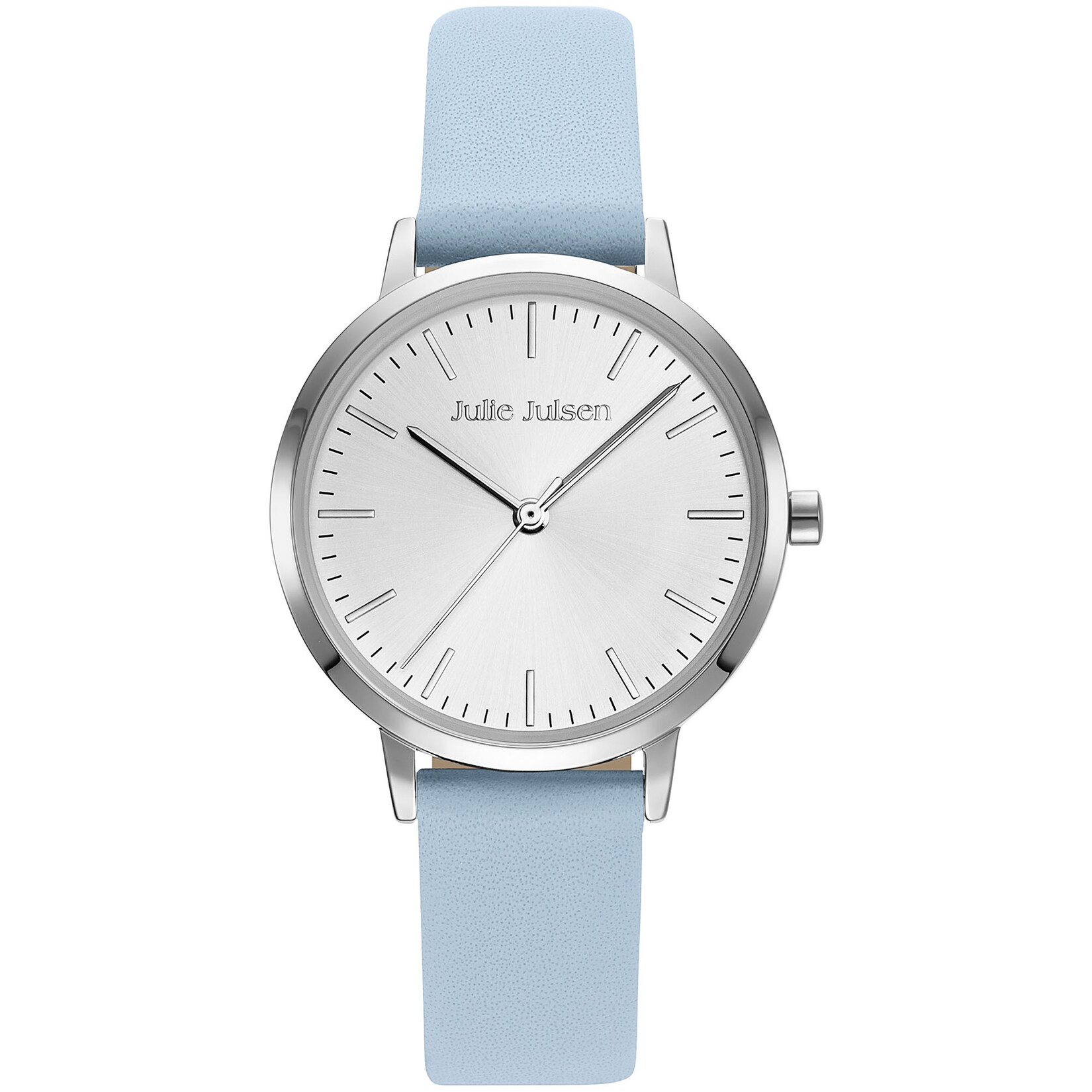 Julie Julsen Damenuhr Edelstahl silberfarben Lederband hellblau Basic Line | 09120120093964