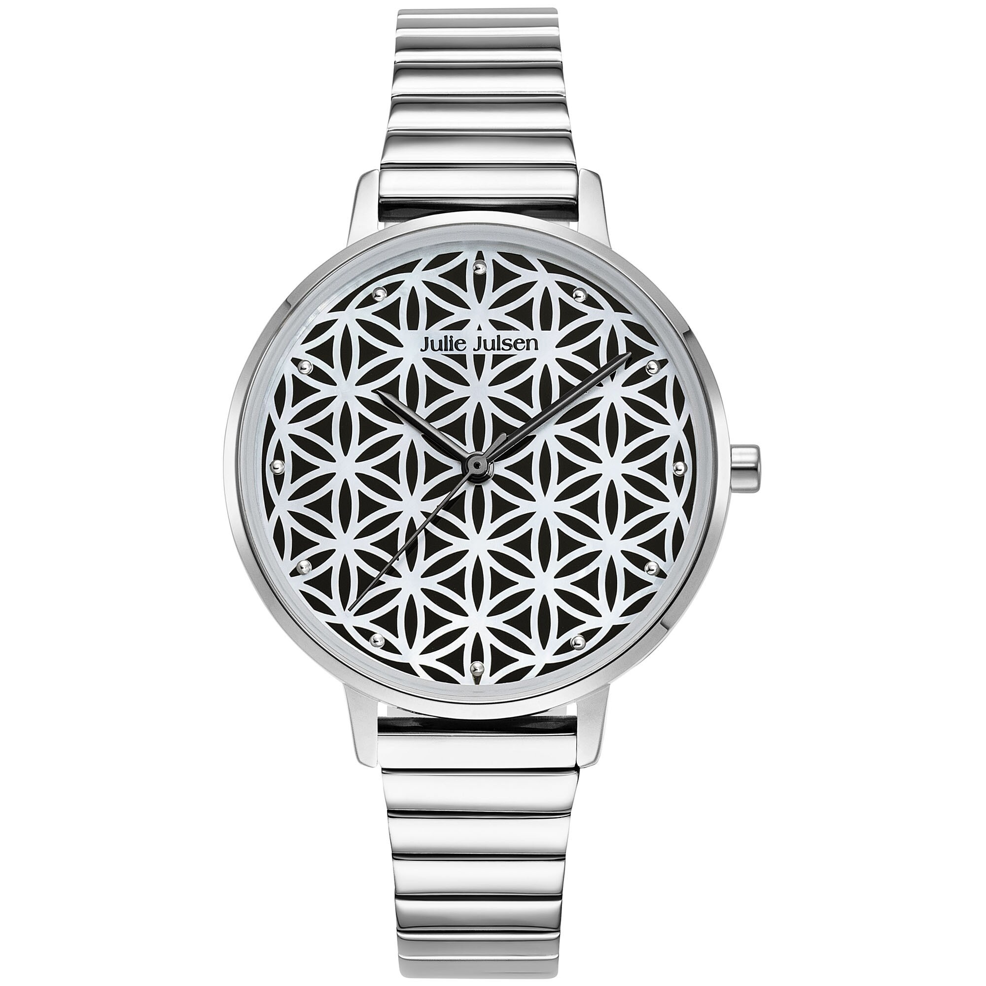 Julie Julsen Damenuhr Edelstahl silberfarben Flower of Life silver pearl - Bild 1