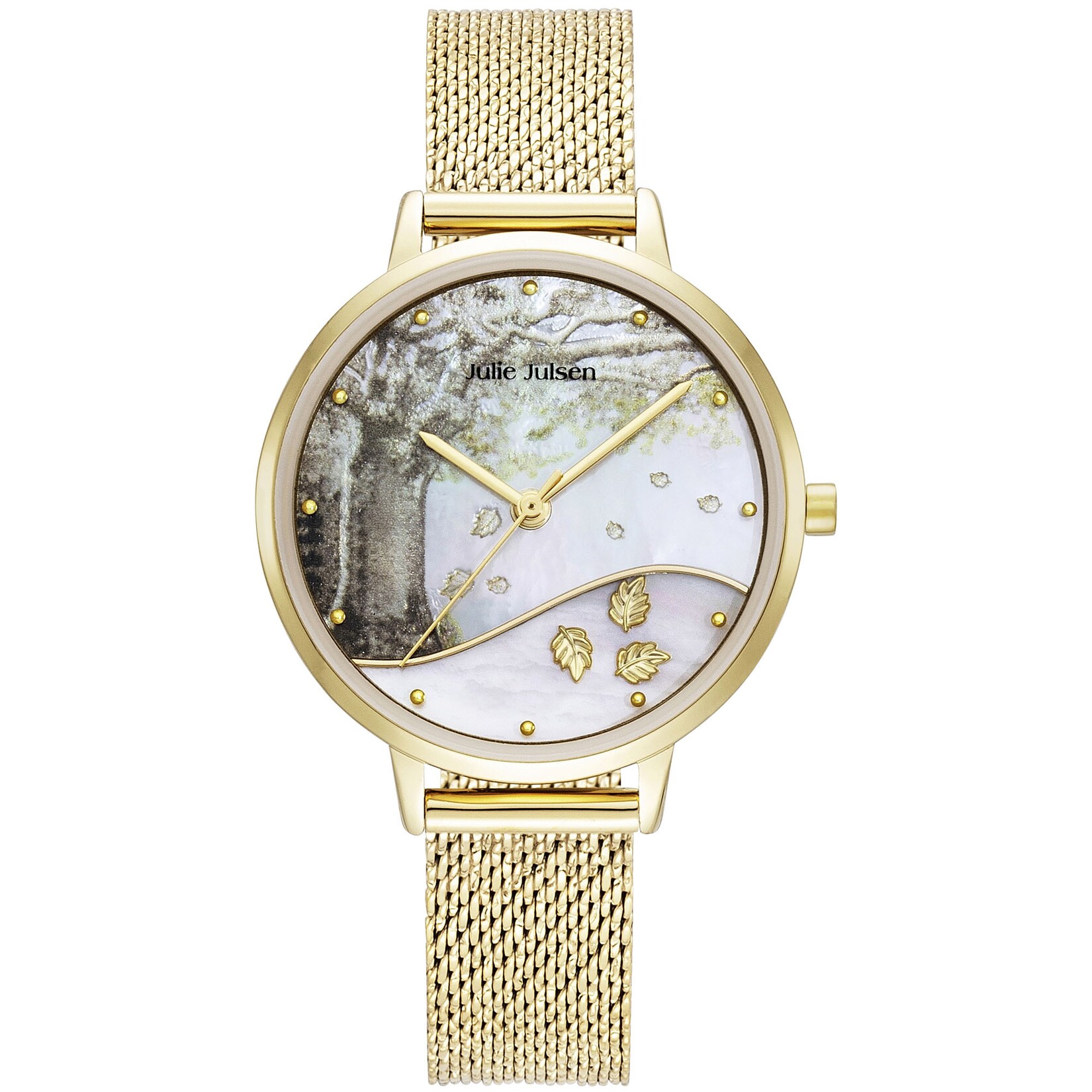 Julie Julsen Damenuhr Edelstahl goldfarben fallende Blätter | 09120120093698