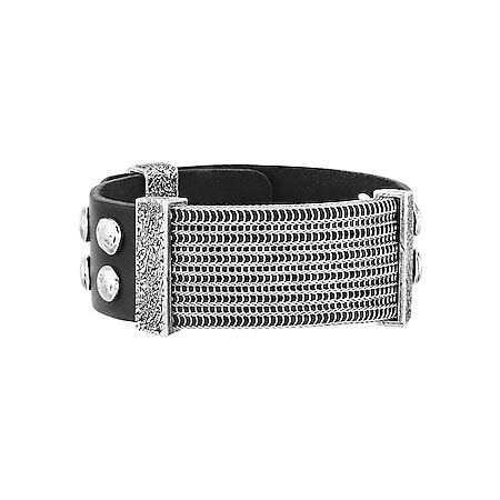 Netto kaufen Armband mit schwarzem online Leder Edelstahl Seven-24 bei