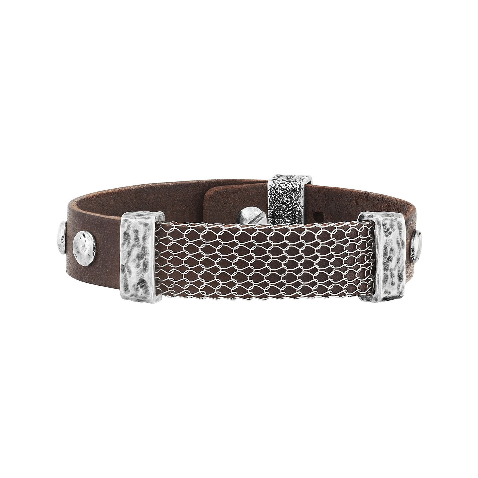 Seven-24 Armband Edelstahl mit braunem Leder