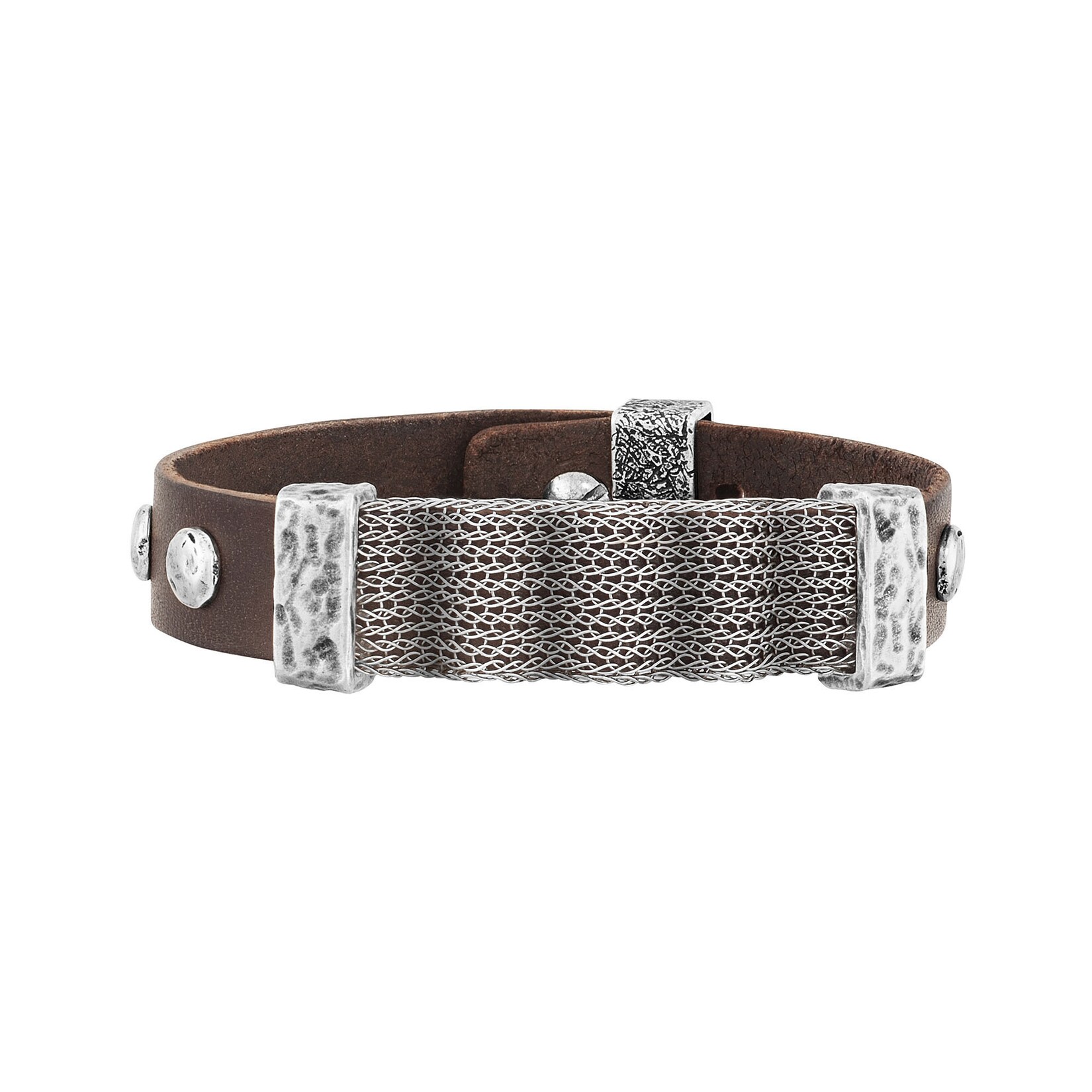 Seven-24 Armband Edelstahl mit braunem Leder