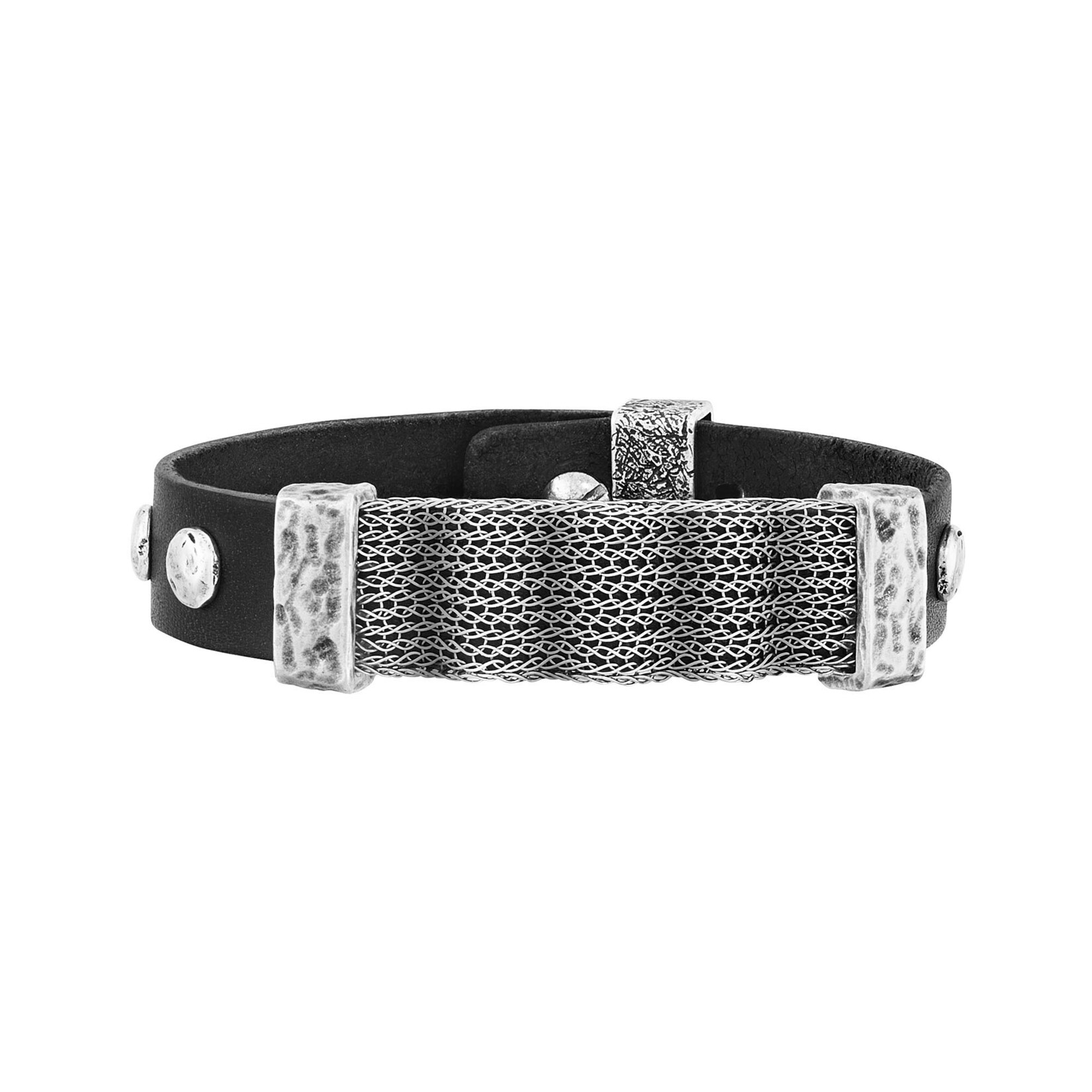 Seven-24 Armband Edelstahl mit schwarzem Leder | 09120098050457