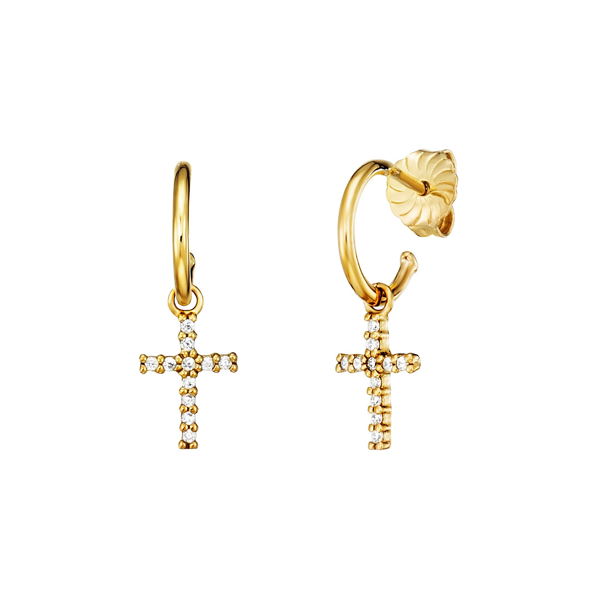 Julie Julsen Creolen 925/- Sterling Silber vergoldet  Einh&auml;nger Kreuz - Bild 1