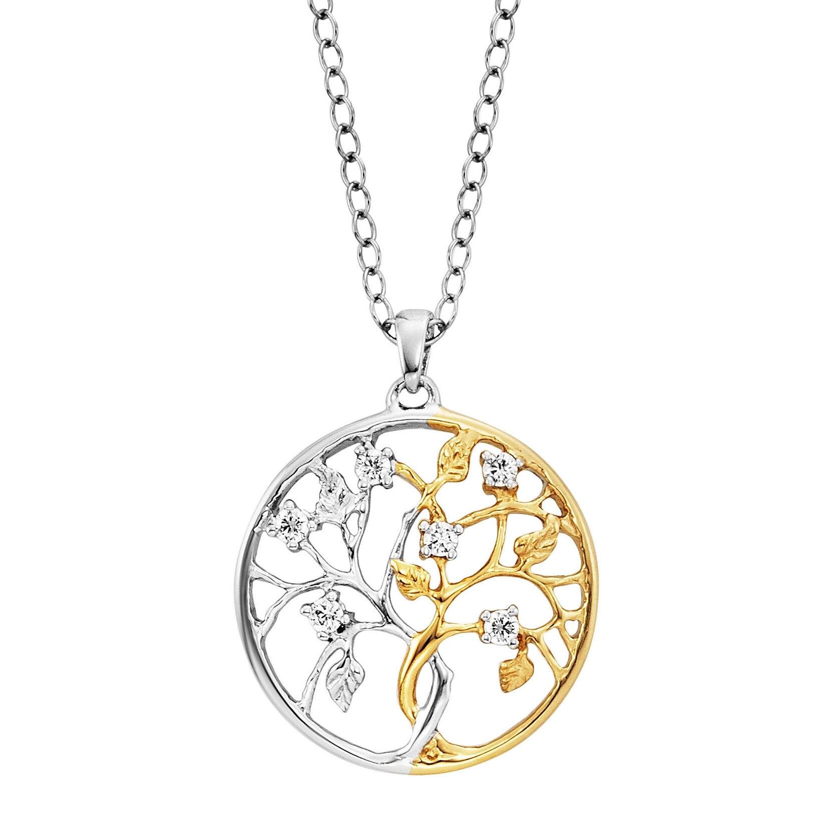 Julie Julsen Anhänger mit Kette 925 Silber rhodiniert teils vergoldet Liebesbaum Zirkonia | 09120120093490