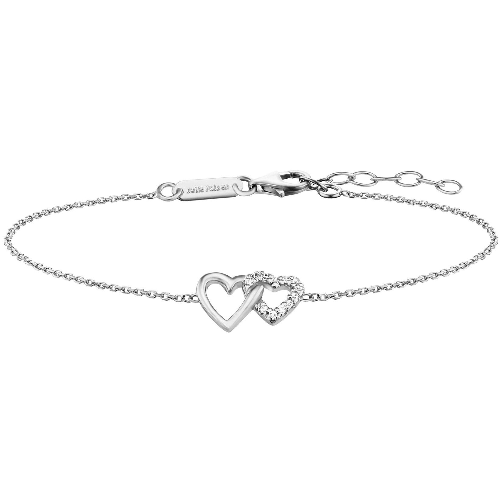 Julie Julsen Armband 925/- Sterling Silber rhodiniert 2 Herzen Zirkonia | 09120073586445