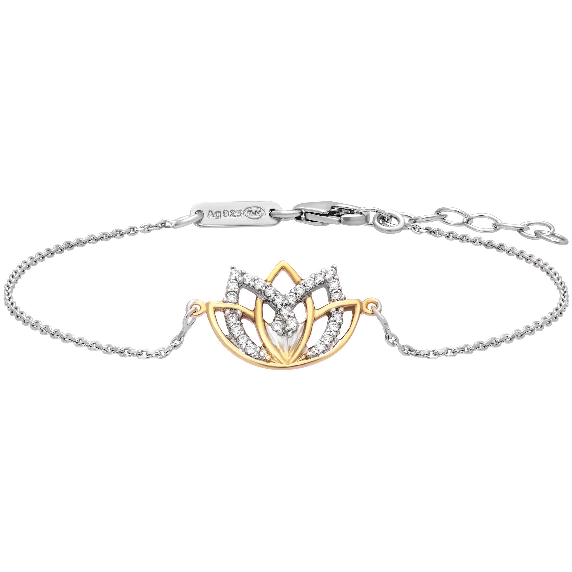 Julie Julsen Armband 925 Silber rhodiniert teils vergoldet Lotusbl&uuml;te Zirkonia - Bild 1