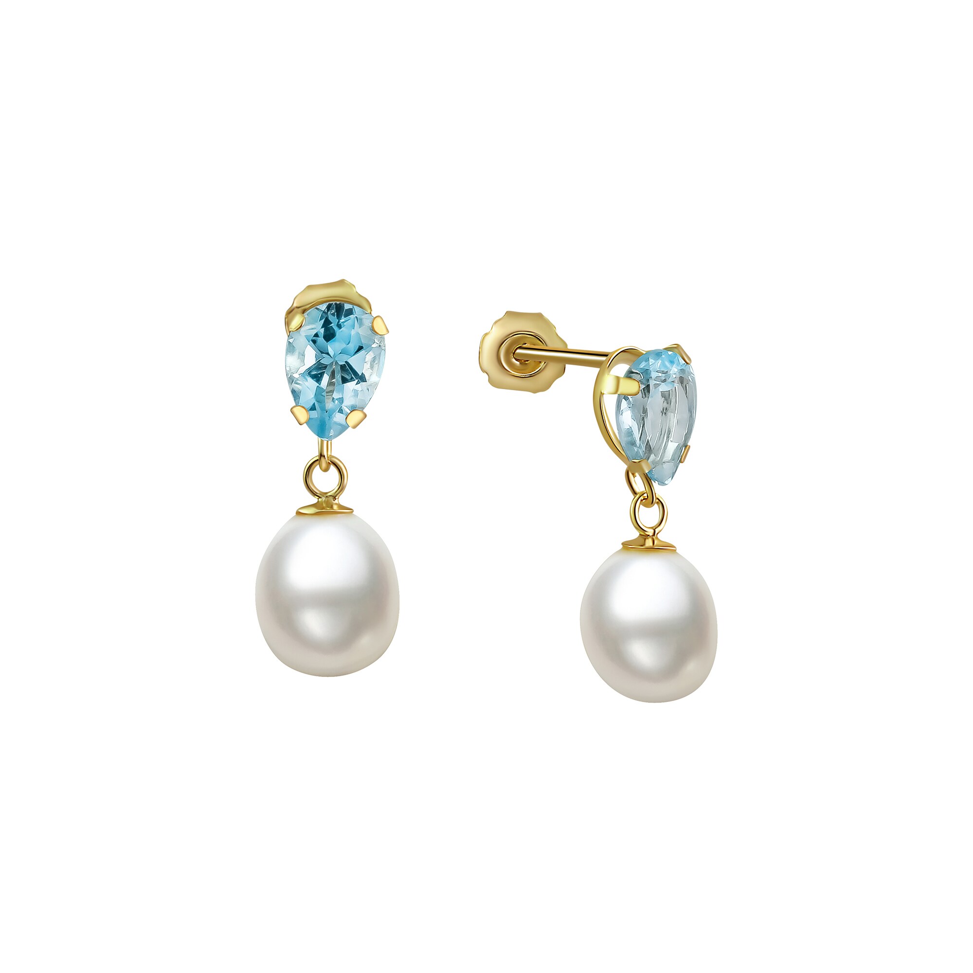 Fascination by Ellen K. Ohrringe Gold 333 mit wei&szlig;en Perlen und echtem Topas blau (beh.) - Bild 1