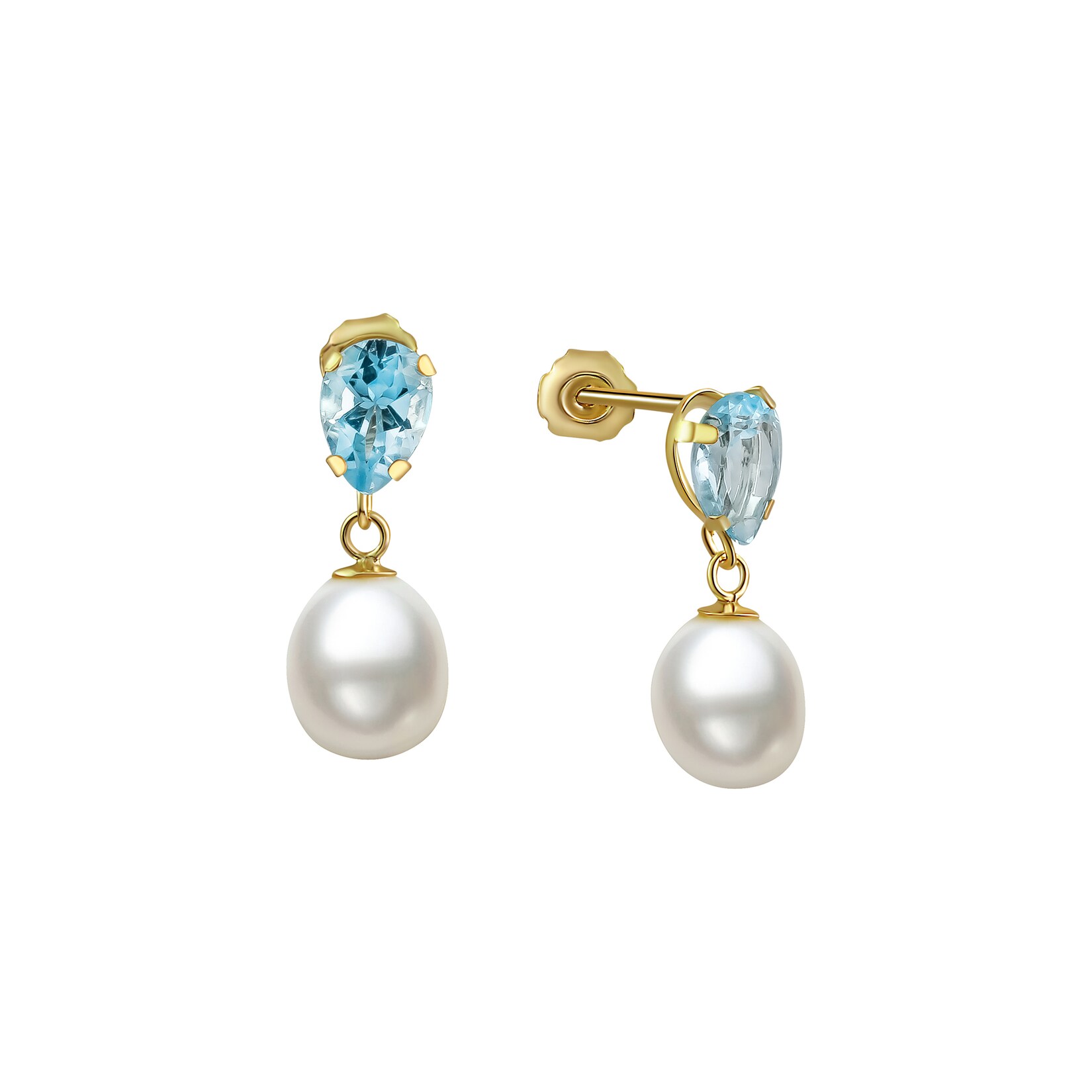 Fascination by Ellen K. Ohrringe Gold 333 mit weißen Perlen und echtem Topas blau (beh.) | 04006046211857