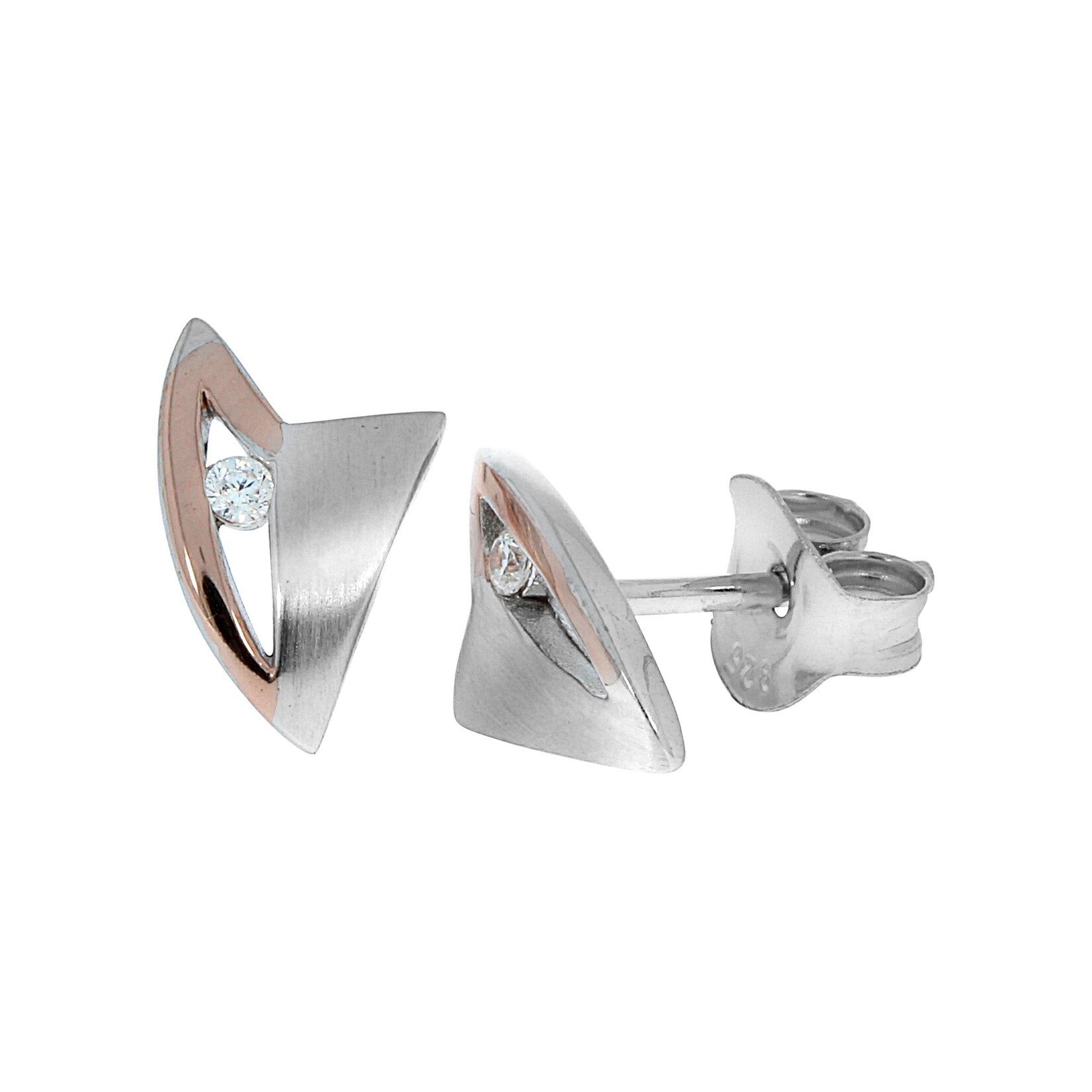 Zeeme Basic Ohrringe Silber 925 zweifarbig mit Zirkonia weiß